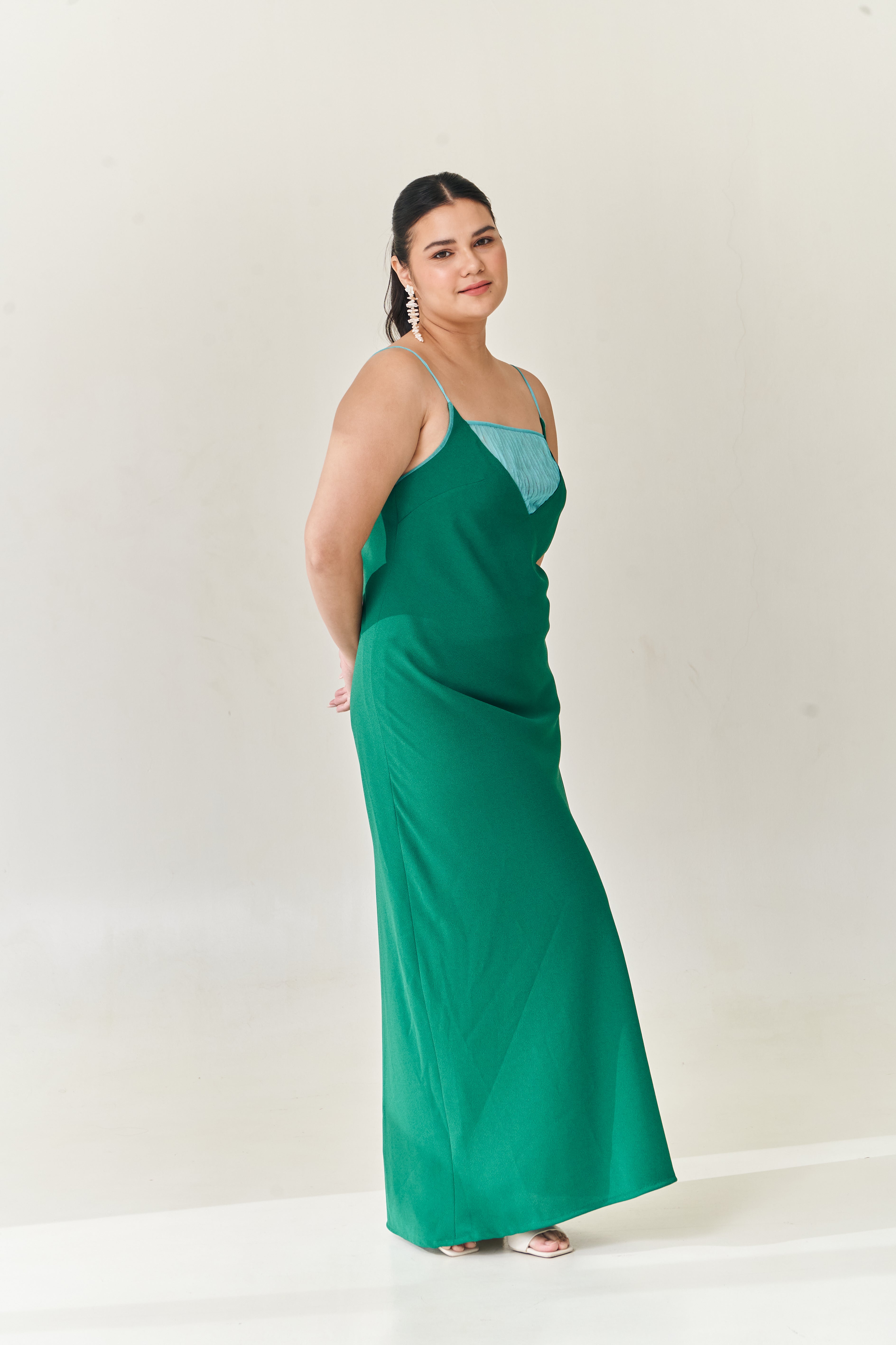 Green Slip Dress with Tulle