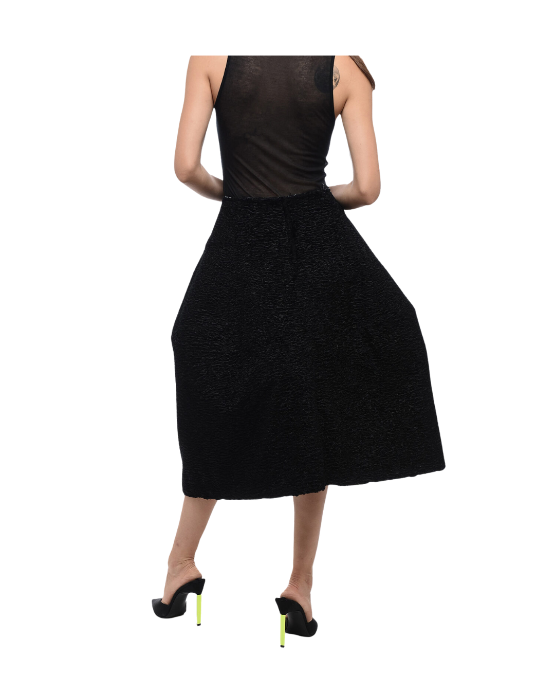 Black Cloque-effect Pleated Skirt
