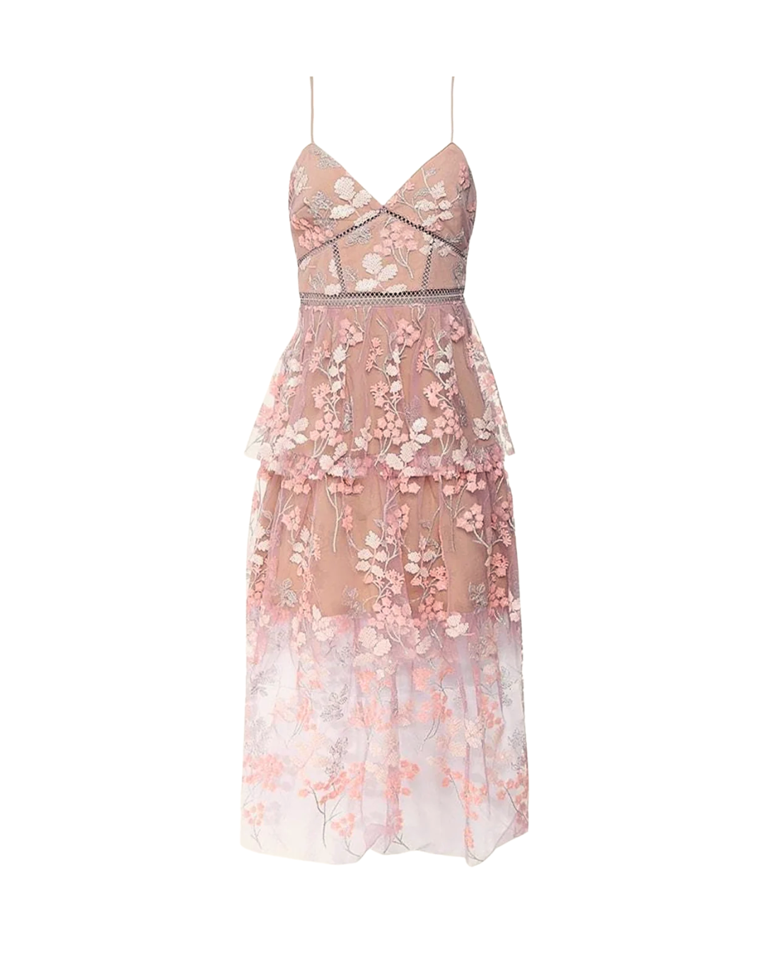 Pastel-Pink Floral Embellished Midi Dress – VESTIDO