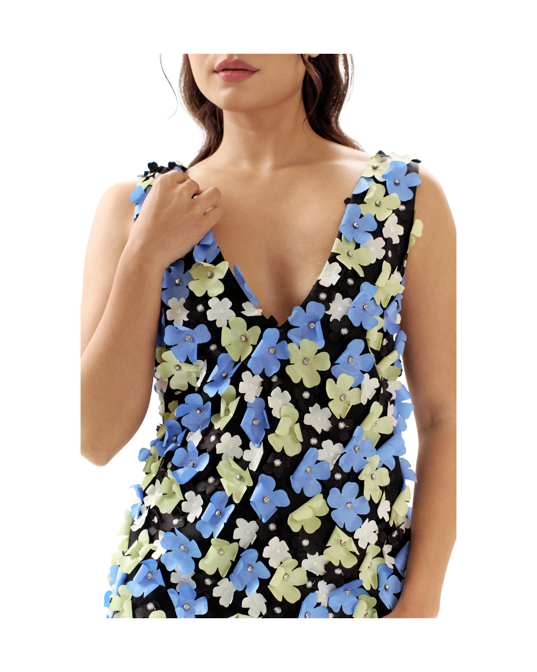Floral Applique Shift Dress in Light Blue