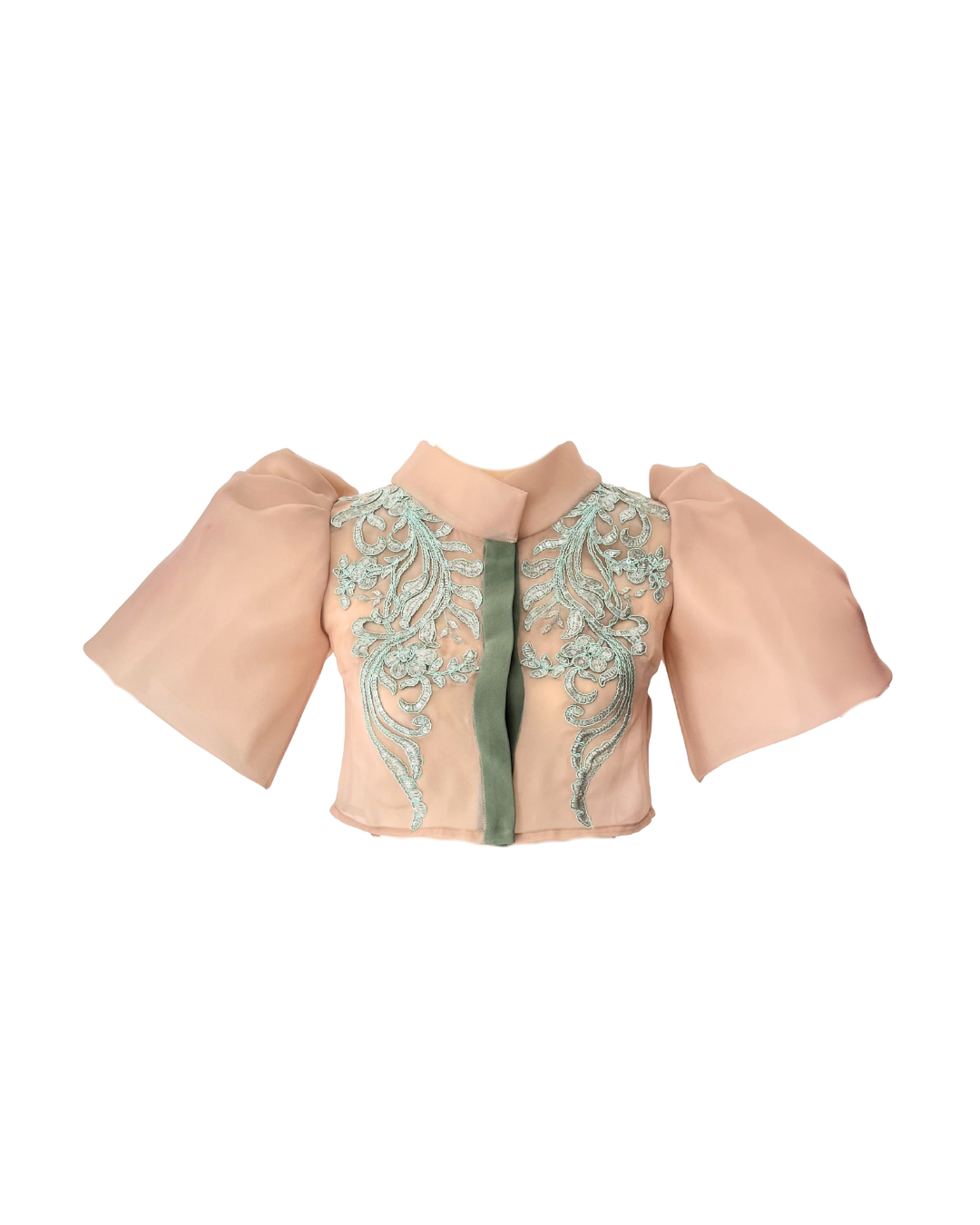 Peach Camisa Top with Teal Floral Details