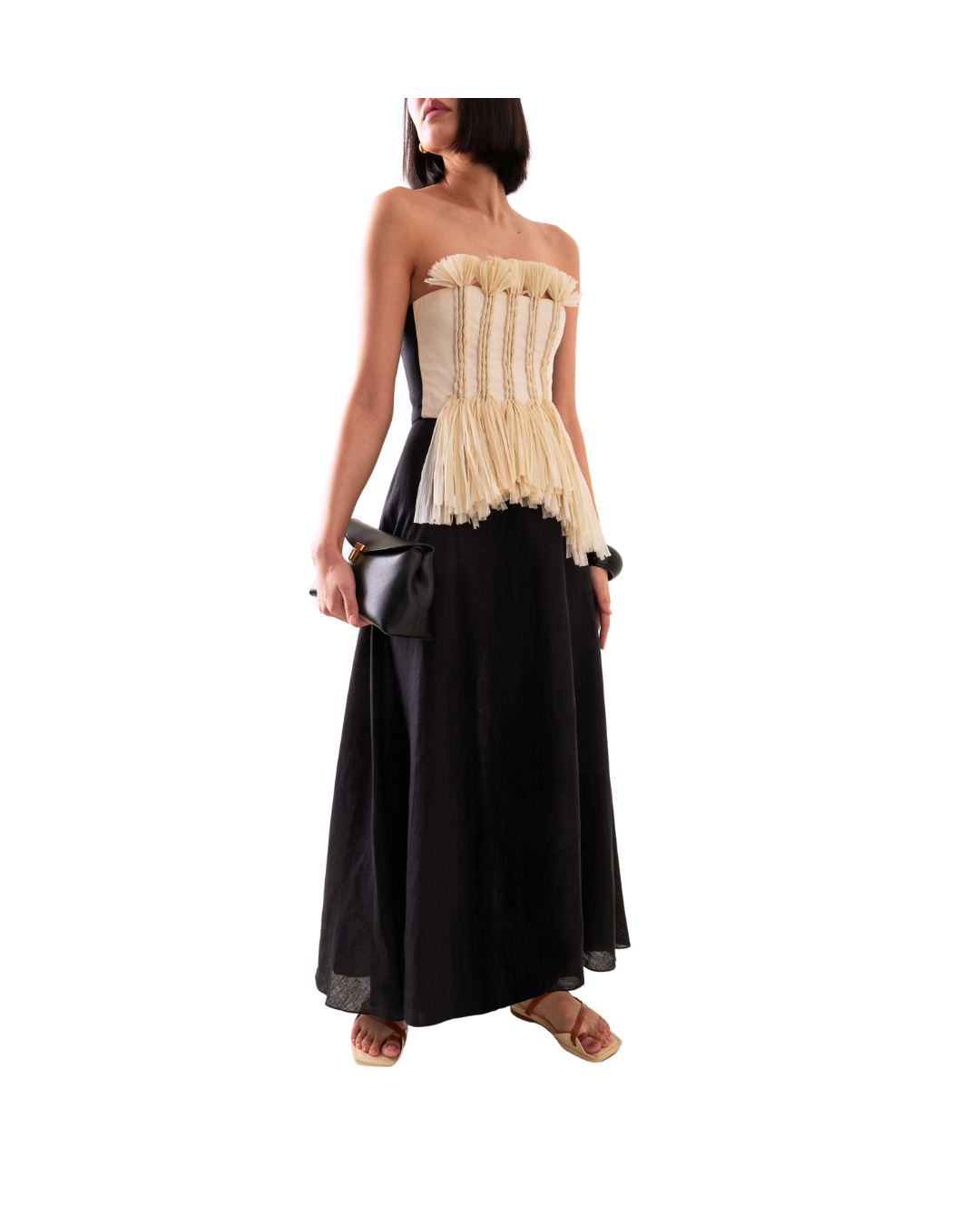 Embroidered Raffia Linen Midi Dress