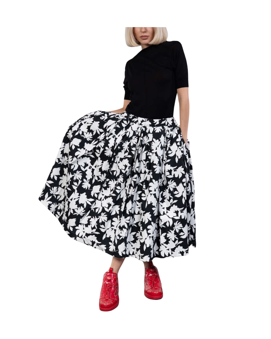 Black and White Leaf Print Jacket and Skirt Set