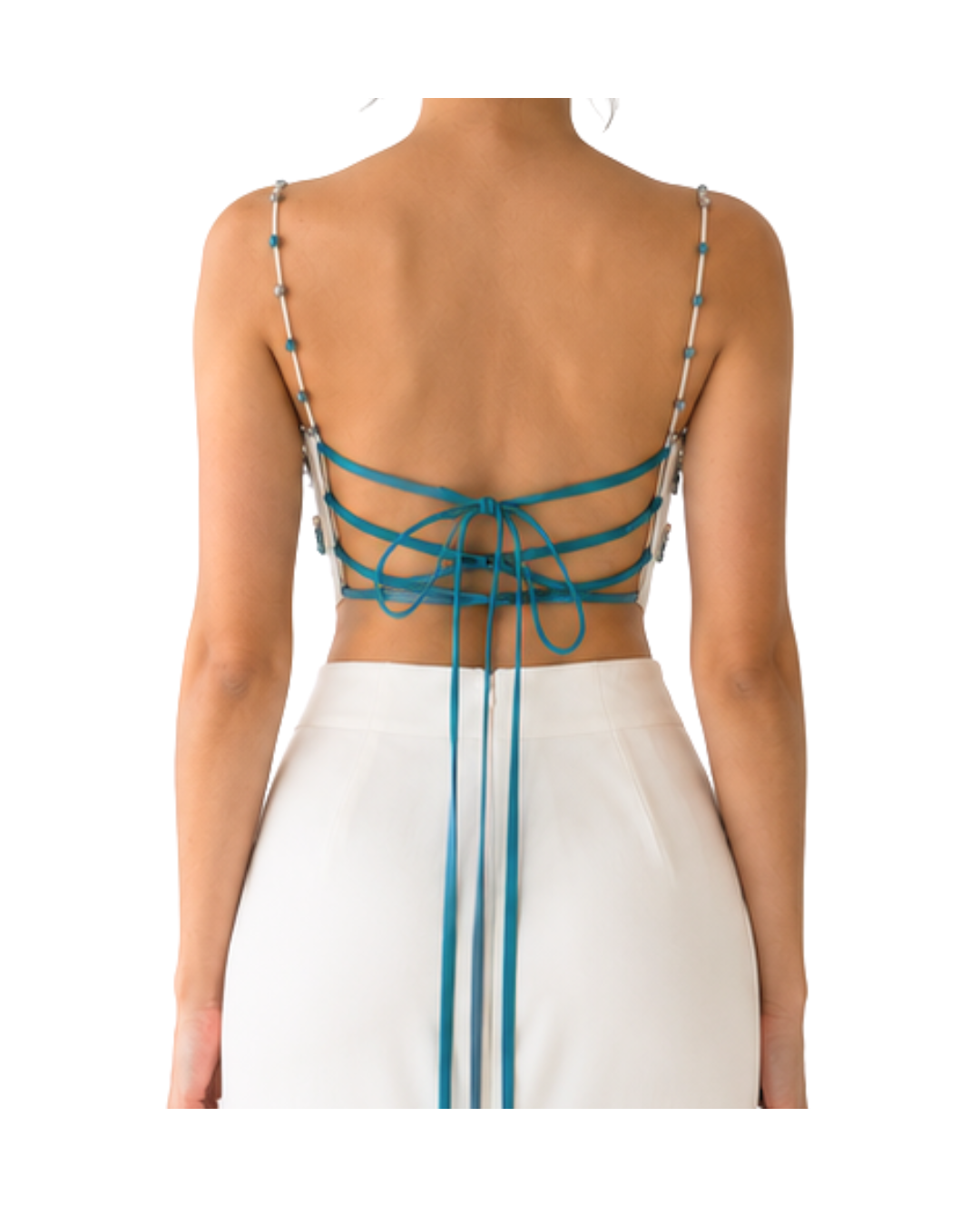 White Beaded Backless Top