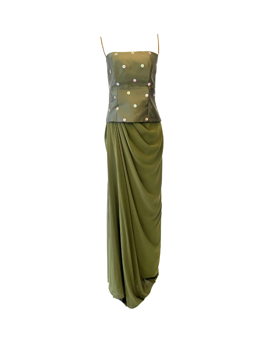 Green Silk Disc Top and Skirt Set