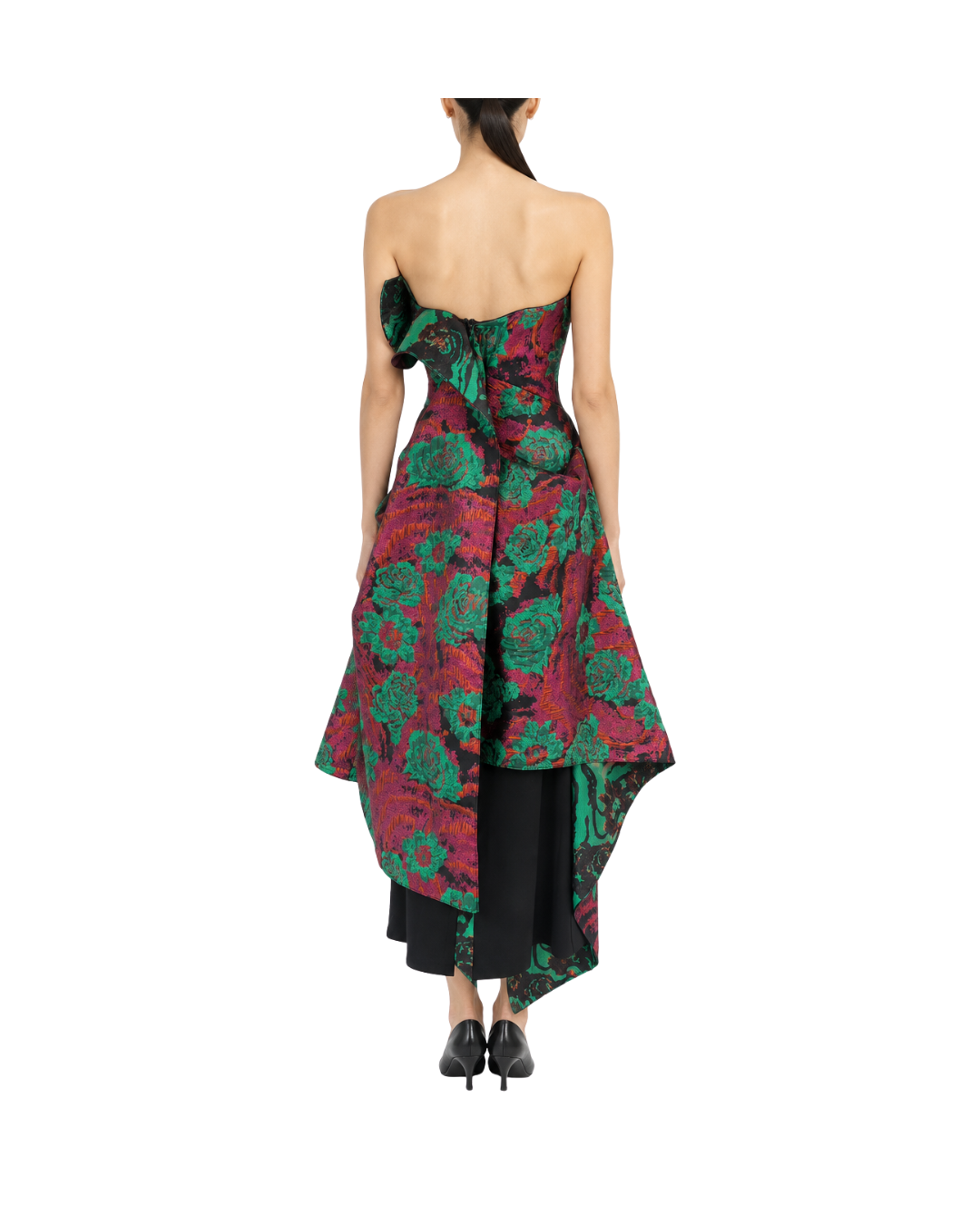 Floral Jacquard Draped Gown