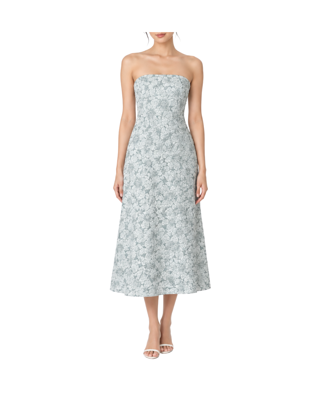 Icy Teal Brocade Midi Dress