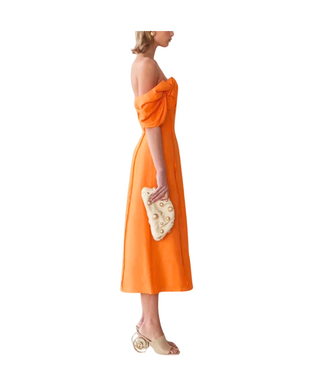 Orange Off-Shoulder Midi Dress