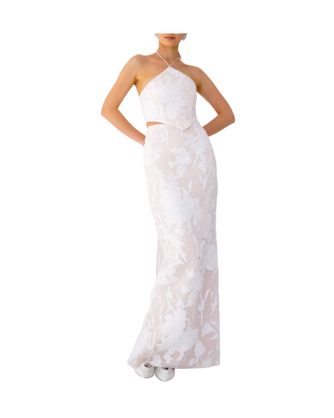 White Brocade Top and Skirt Set