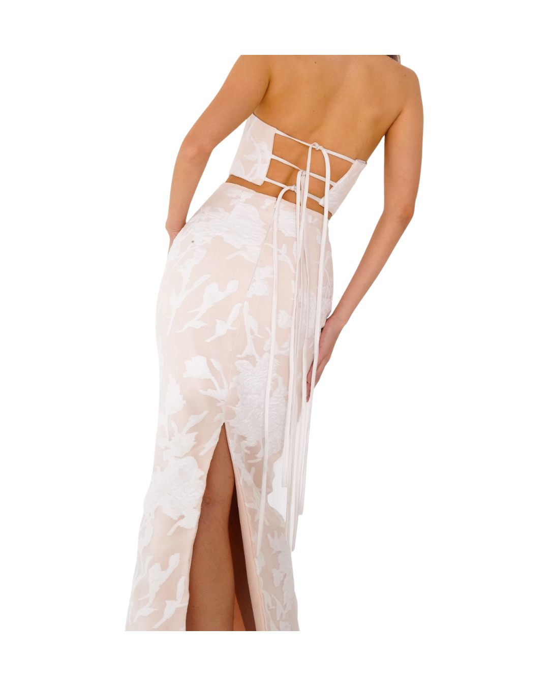 White Brocade Top and Skirt Set