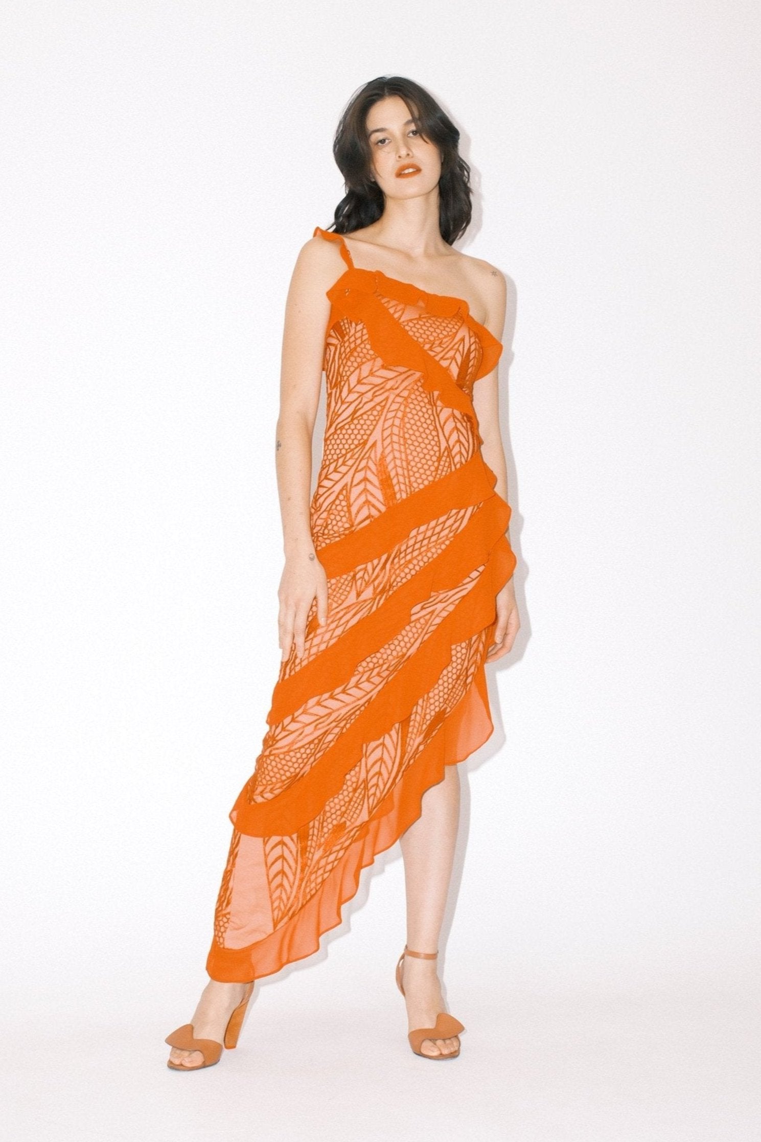 Red Laced Tiered Dress