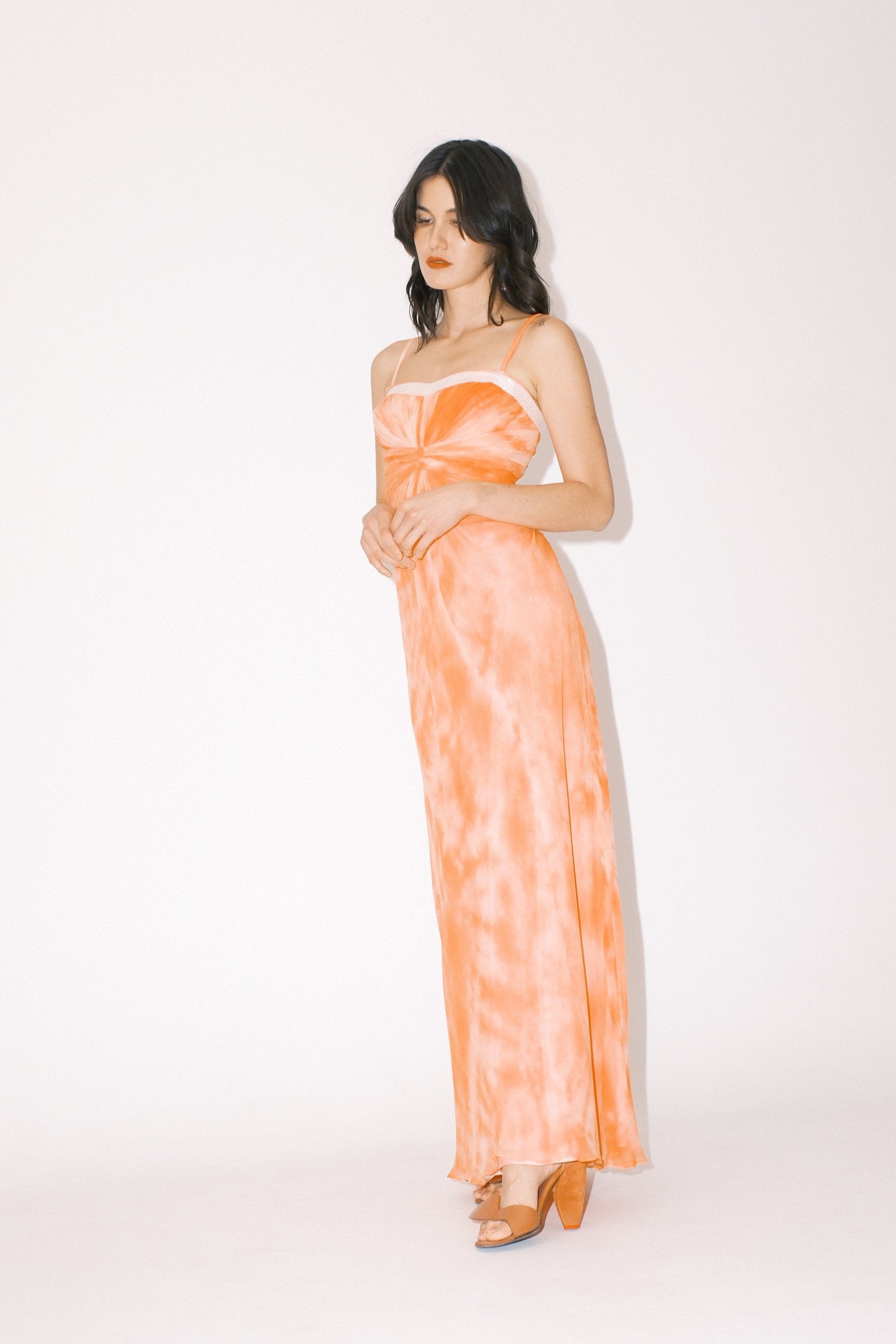Peach Dyed Crepe Dress with Beaded Detail