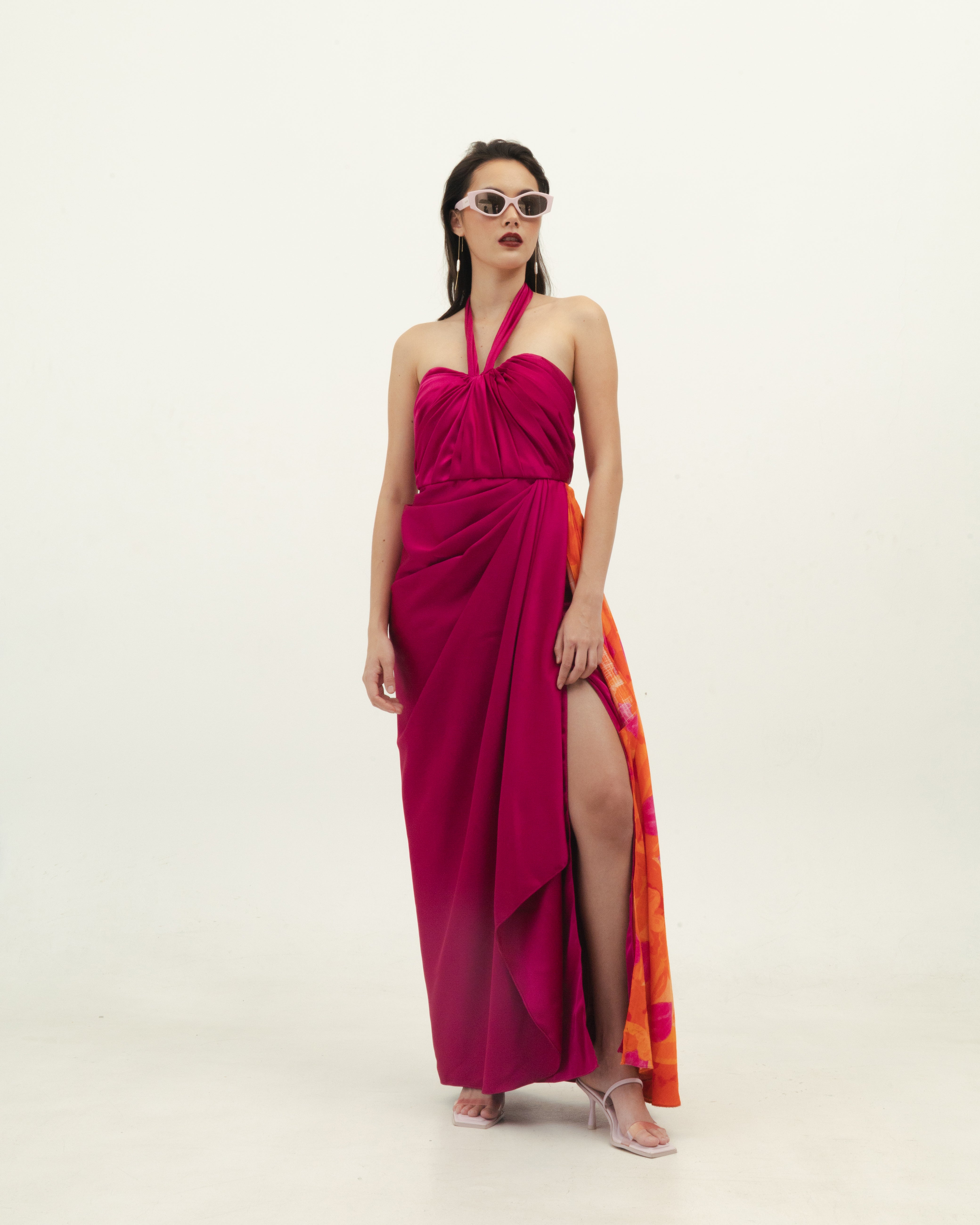 Fuchsia Halter Dress with Floral Detail