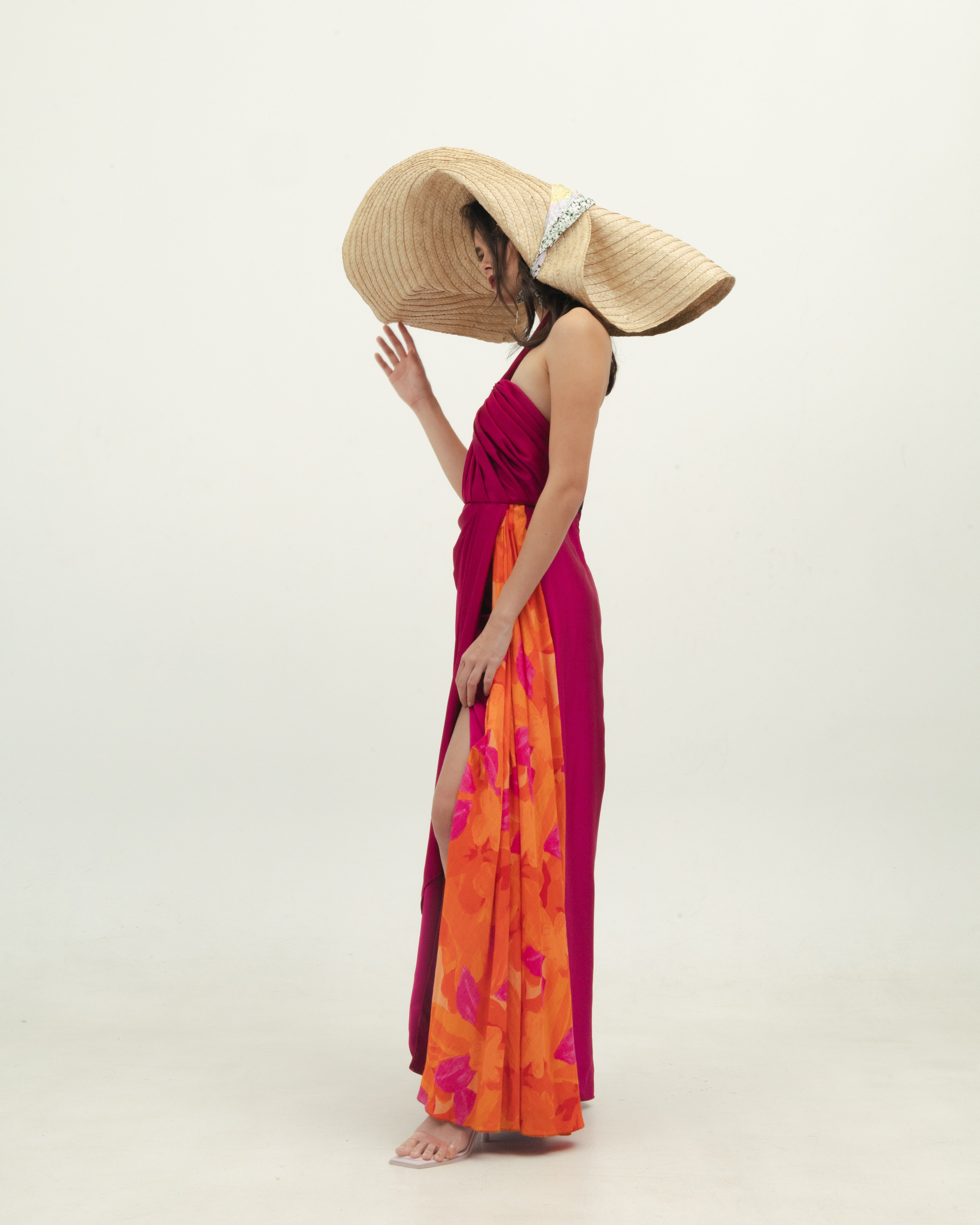 Fuchsia Halter Dress with Floral Detail