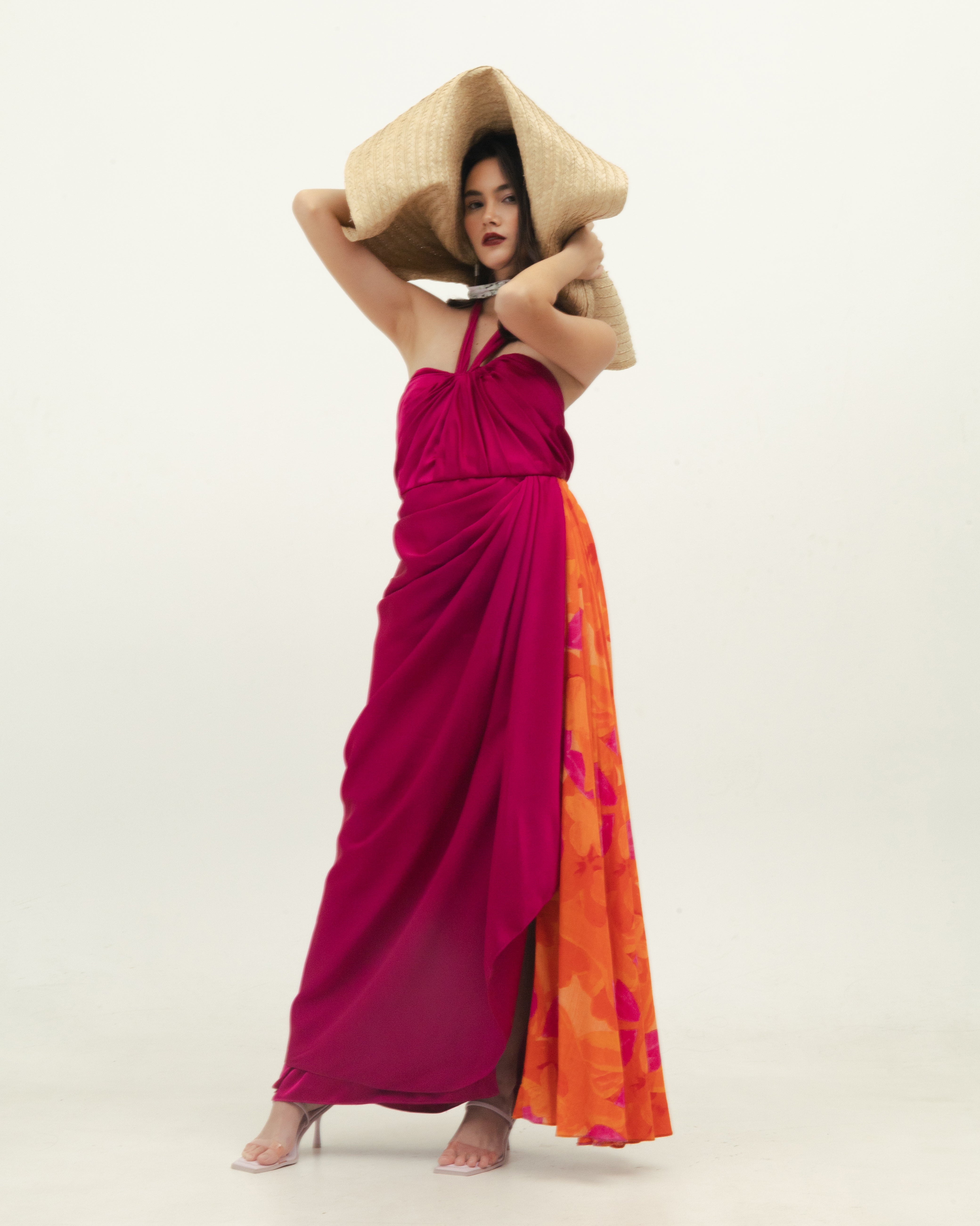 Fuchsia Halter Dress with Floral Detail