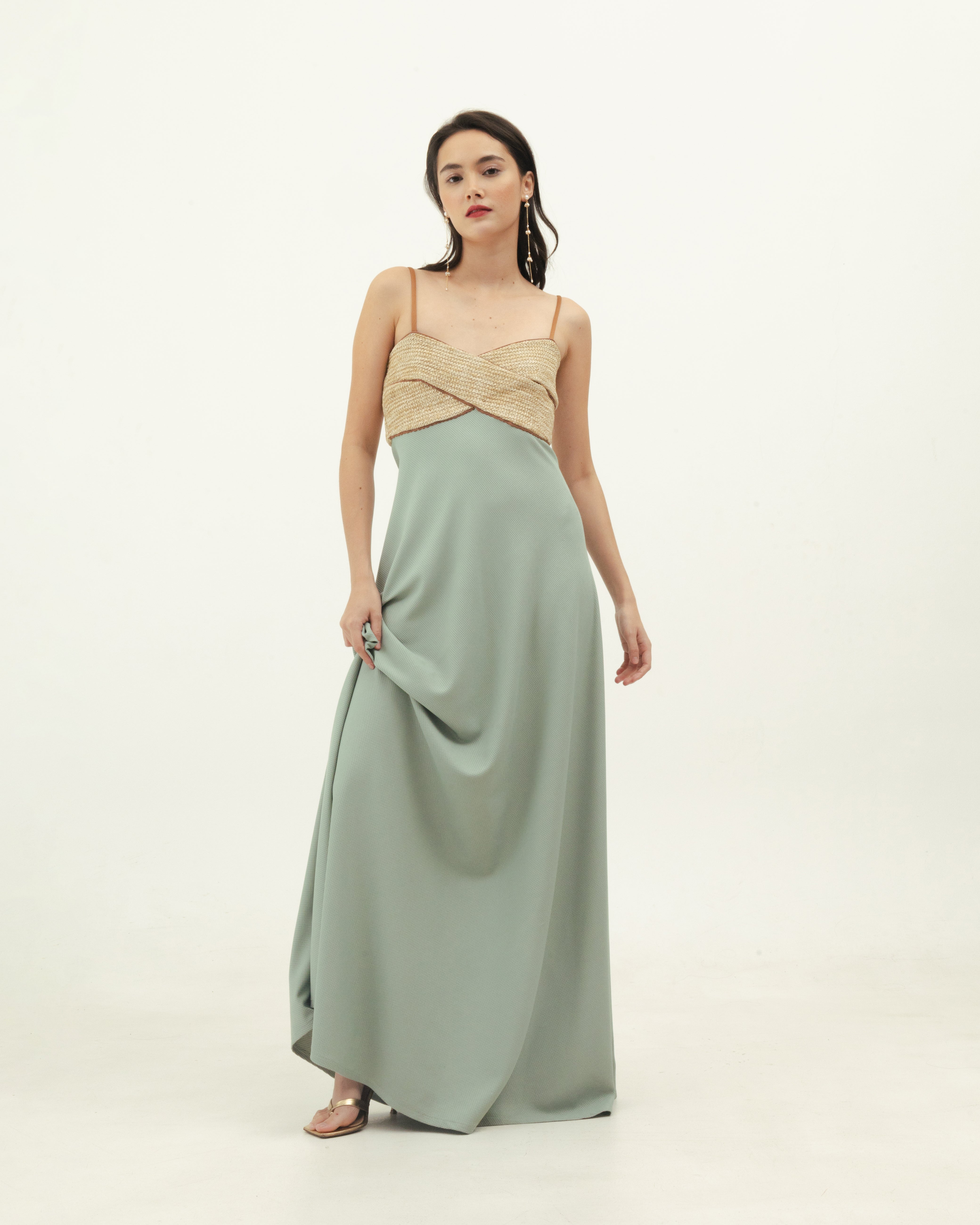 Seafoam Dress with Rafia Details