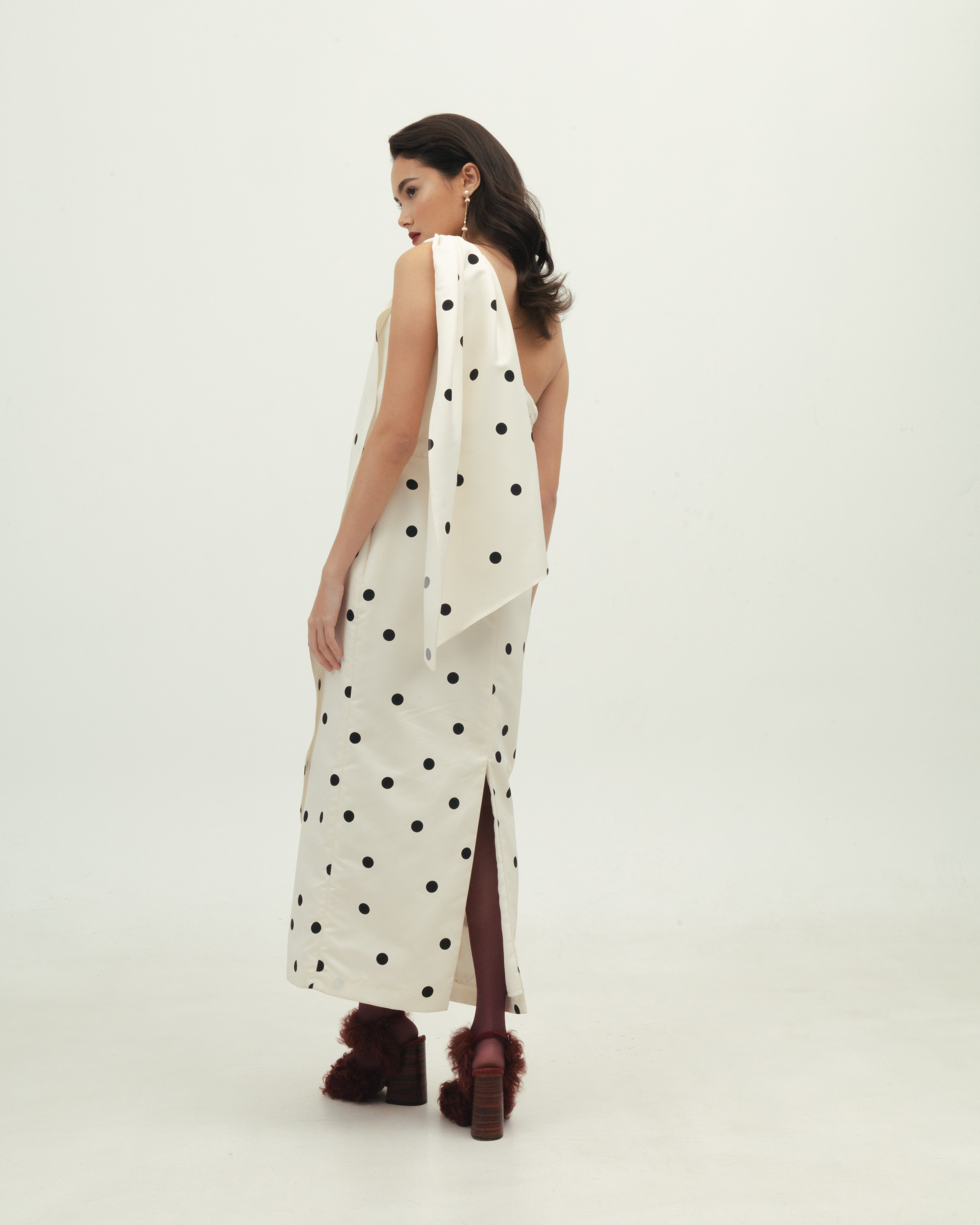 White Polka Dot One Shoulder Dress