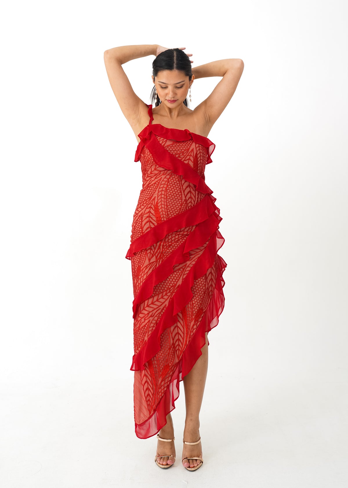 Red Laced Tiered Dress