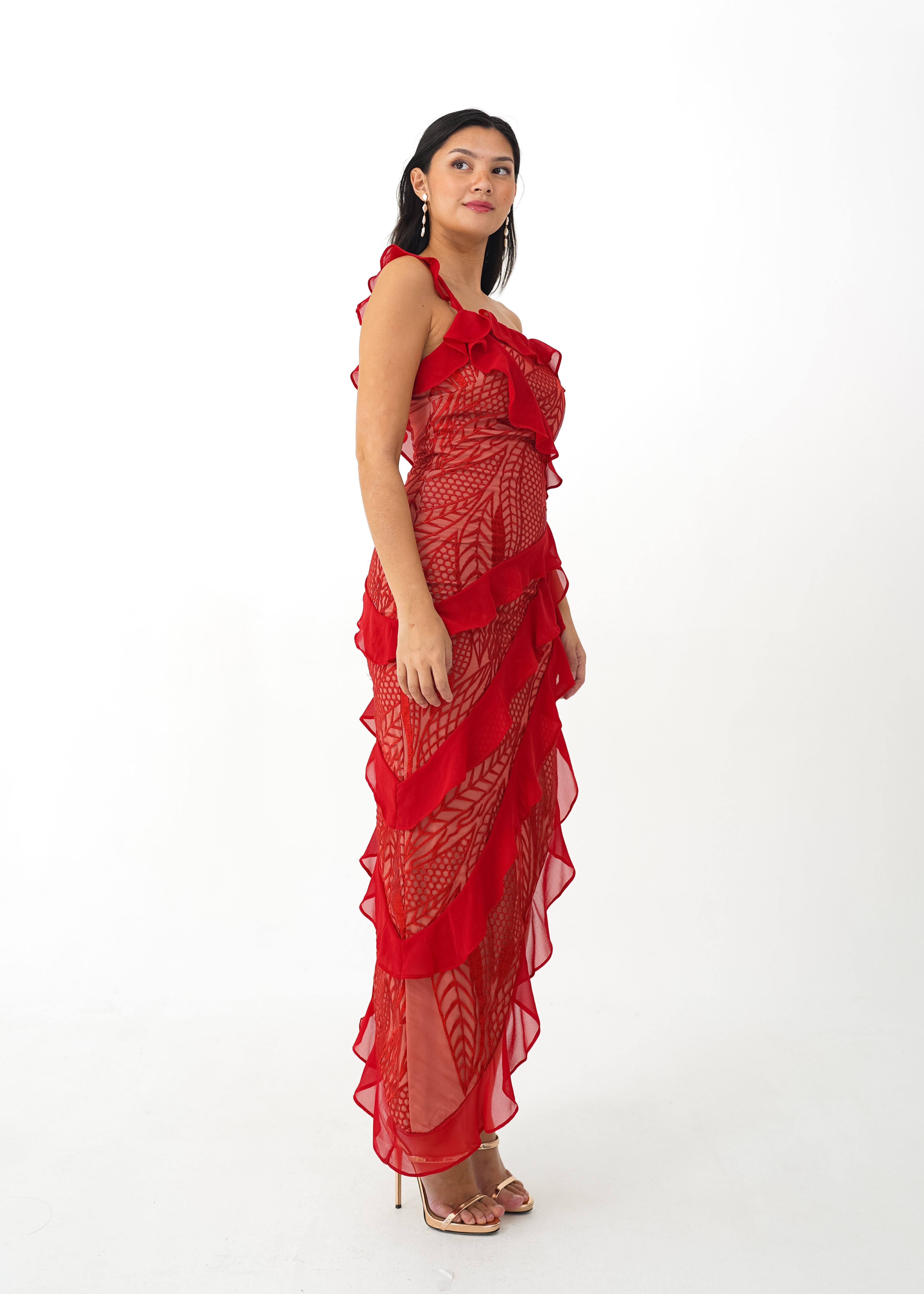 Red Laced Tiered Dress