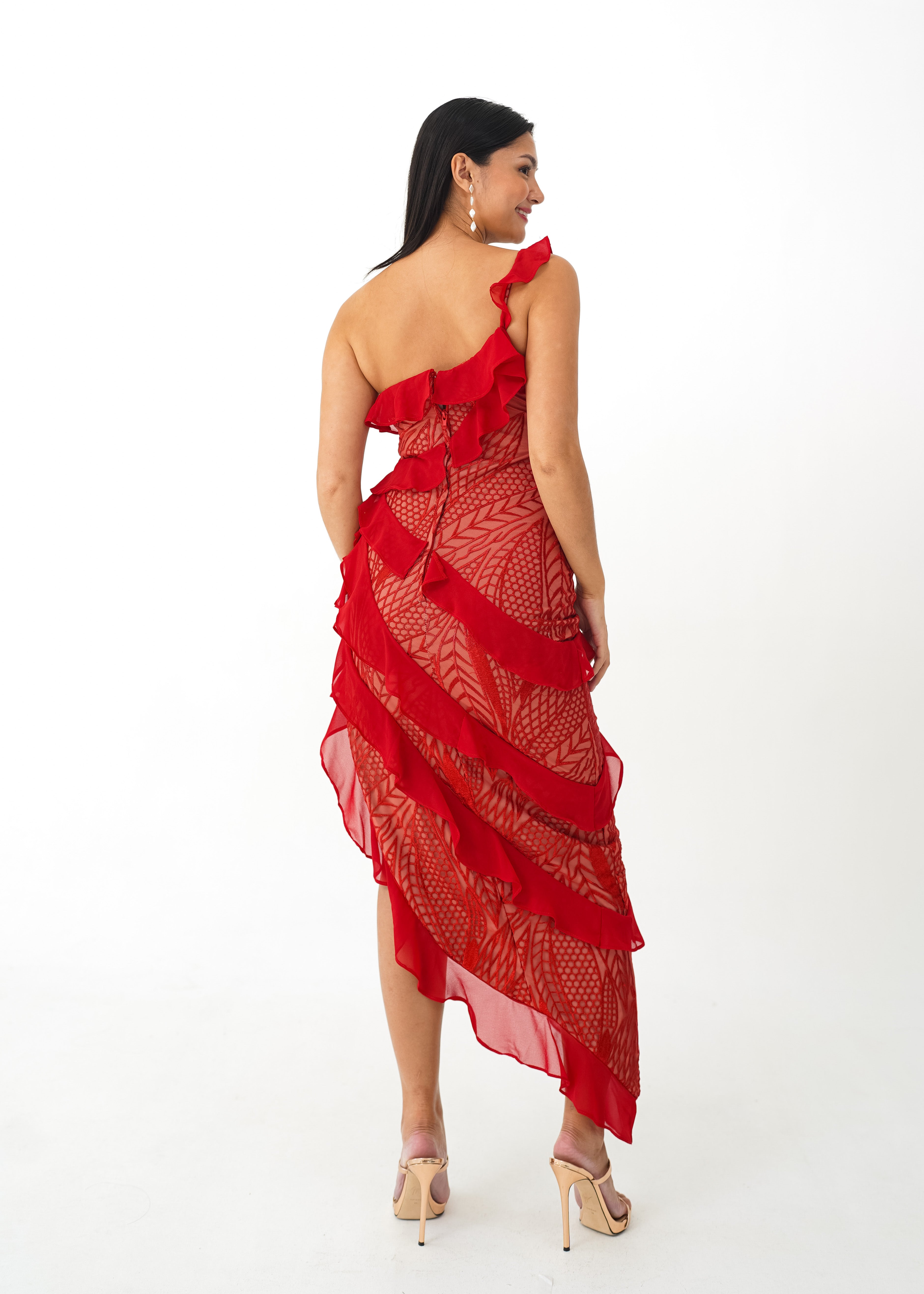 Red Laced Tiered Dress
