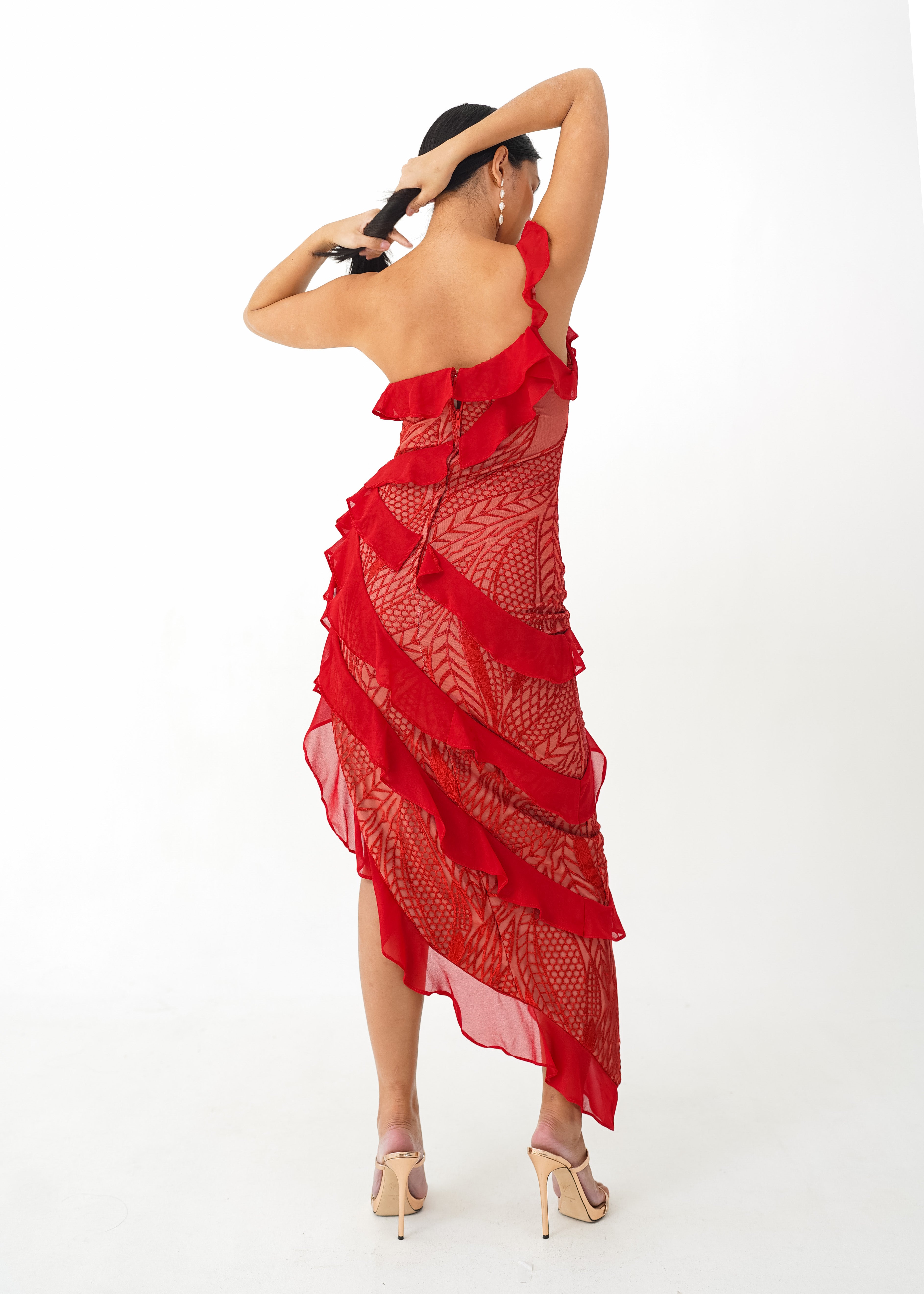 Red Laced Tiered Dress