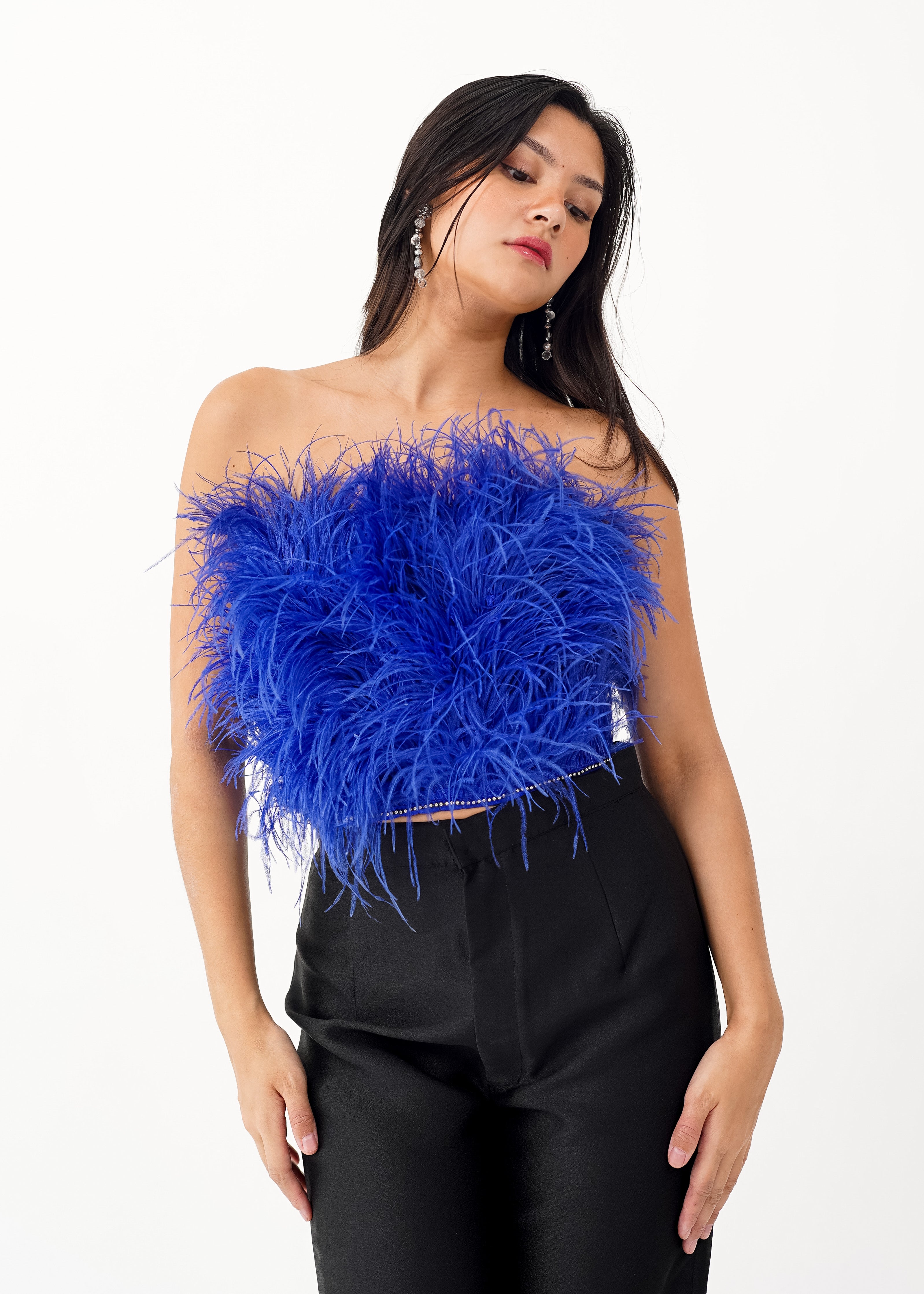 Blue Feather Bustier Top