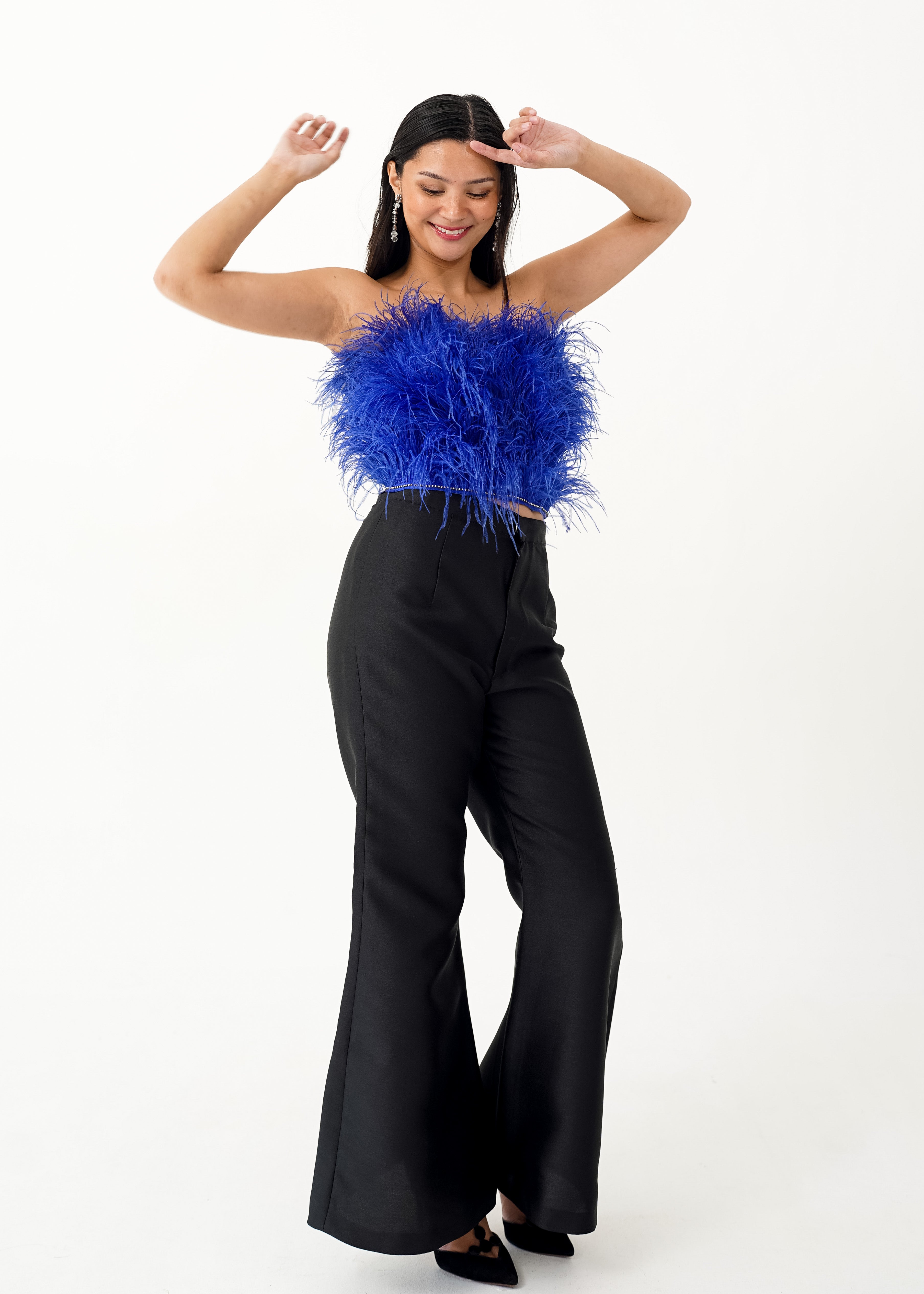 Blue Feather Bustier Top