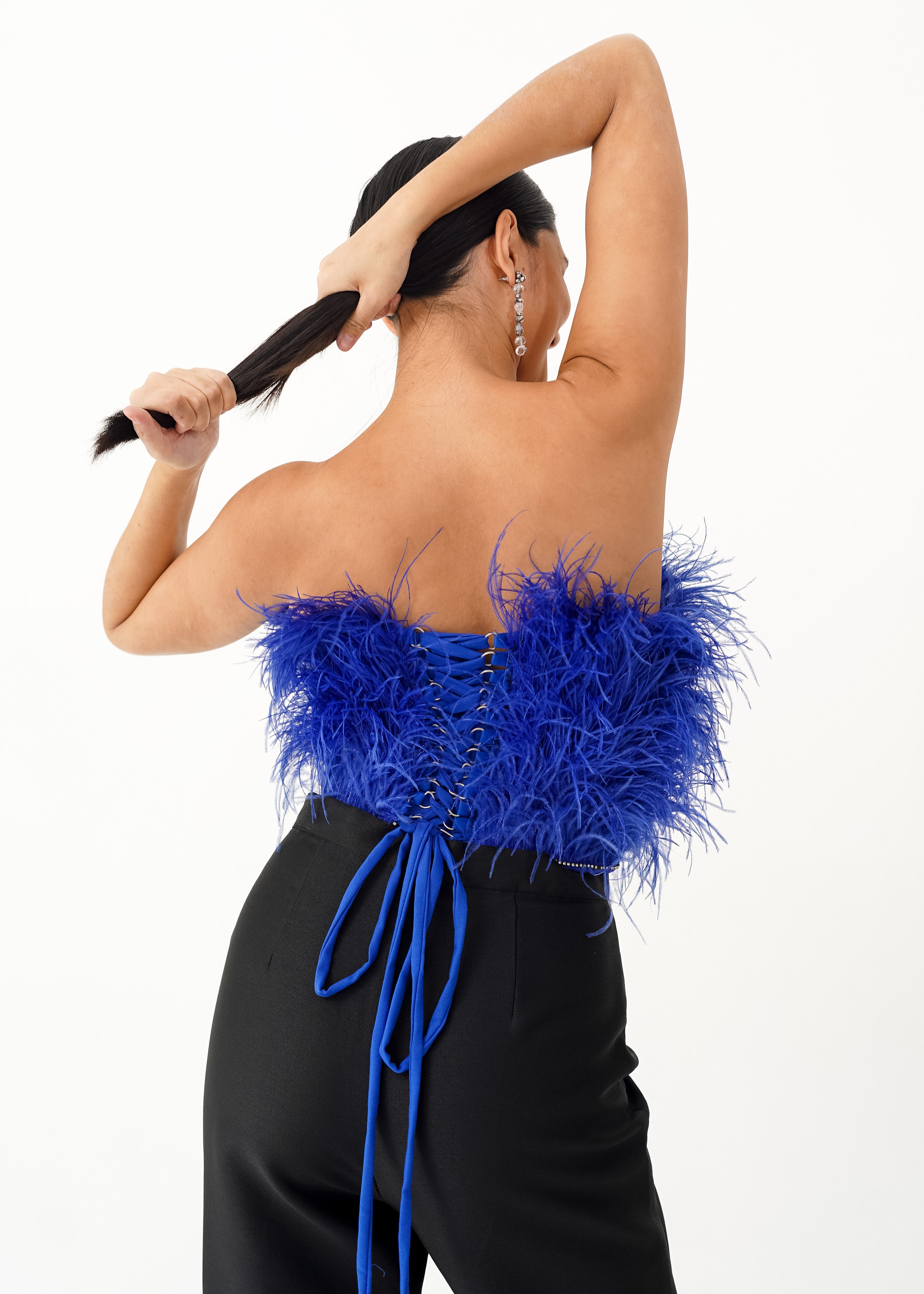 Blue Feather Bustier Top
