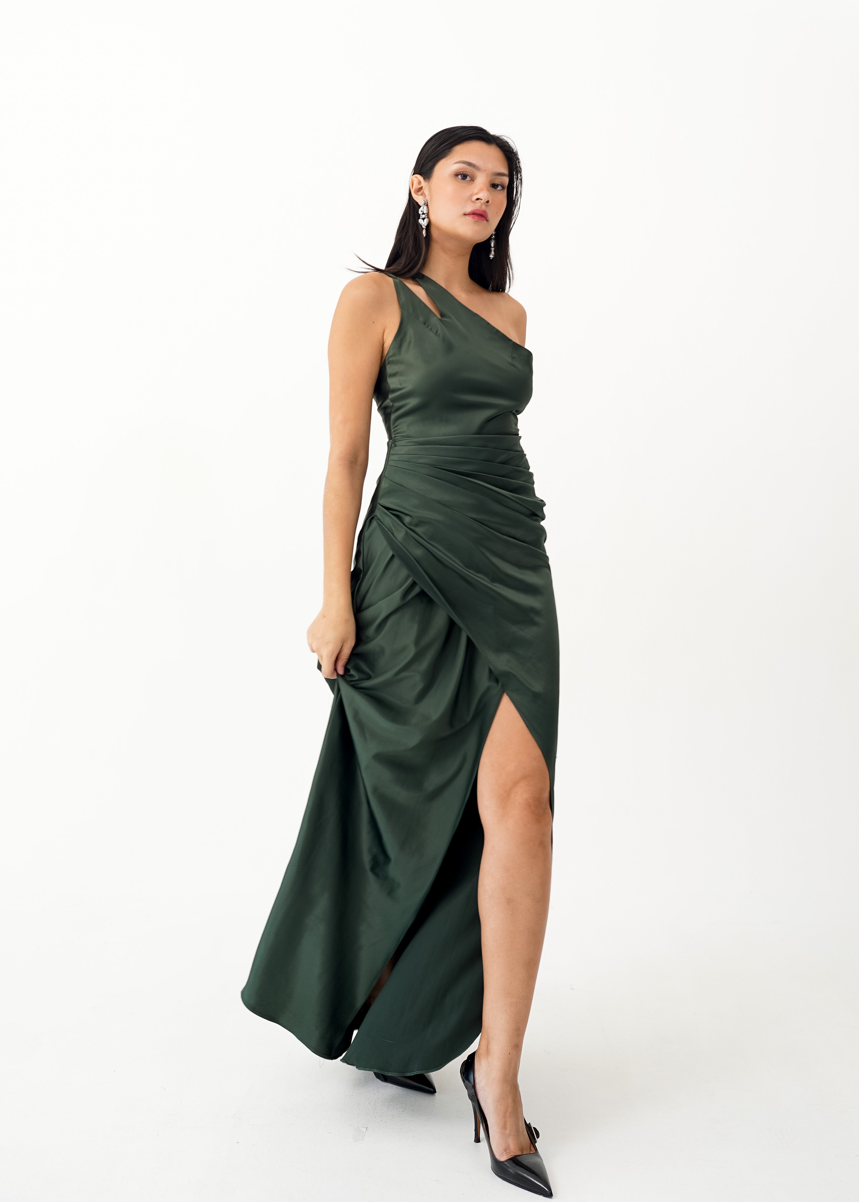 Green Asymmetrical Silk Dress