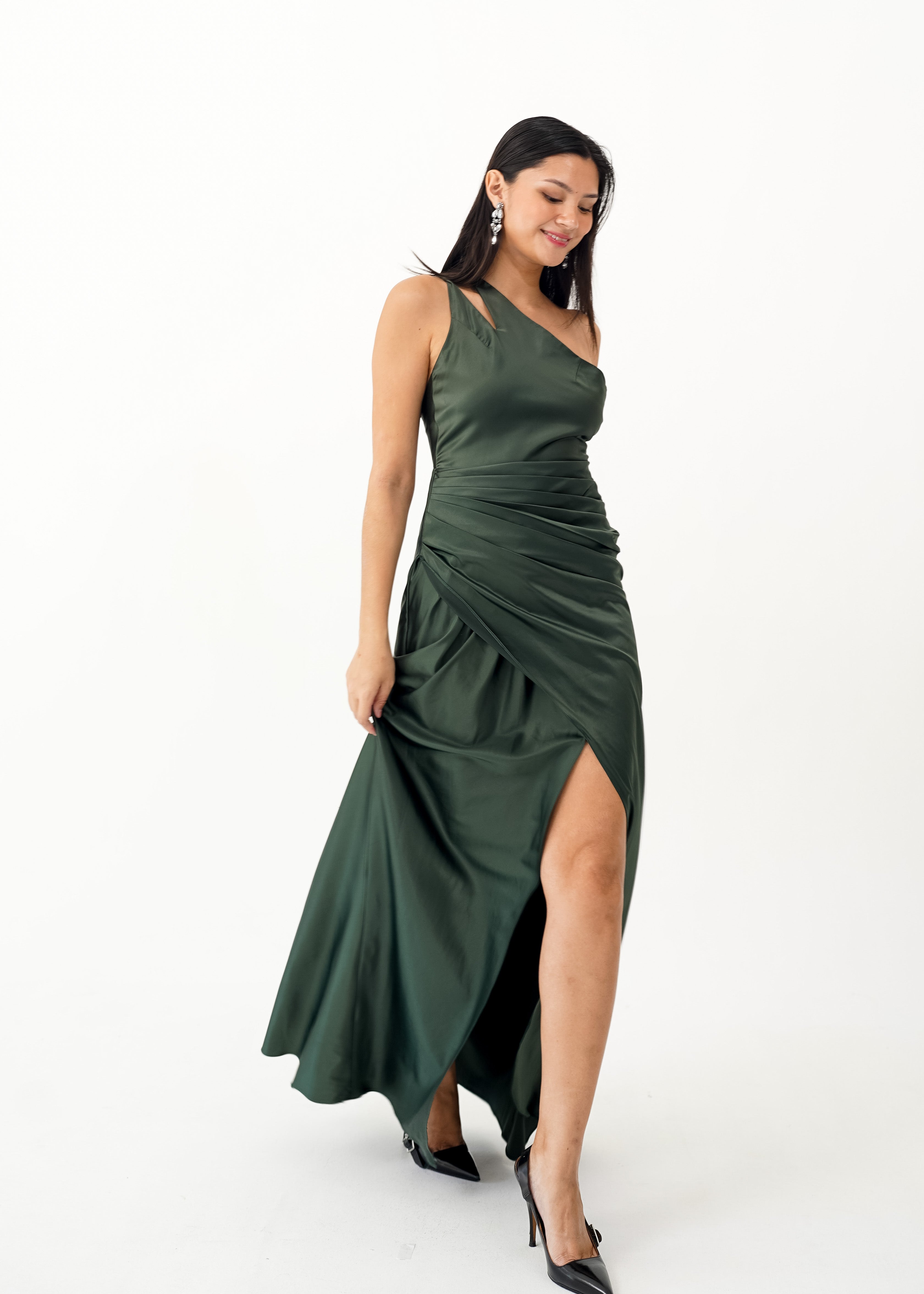Green Asymmetrical Silk Dress