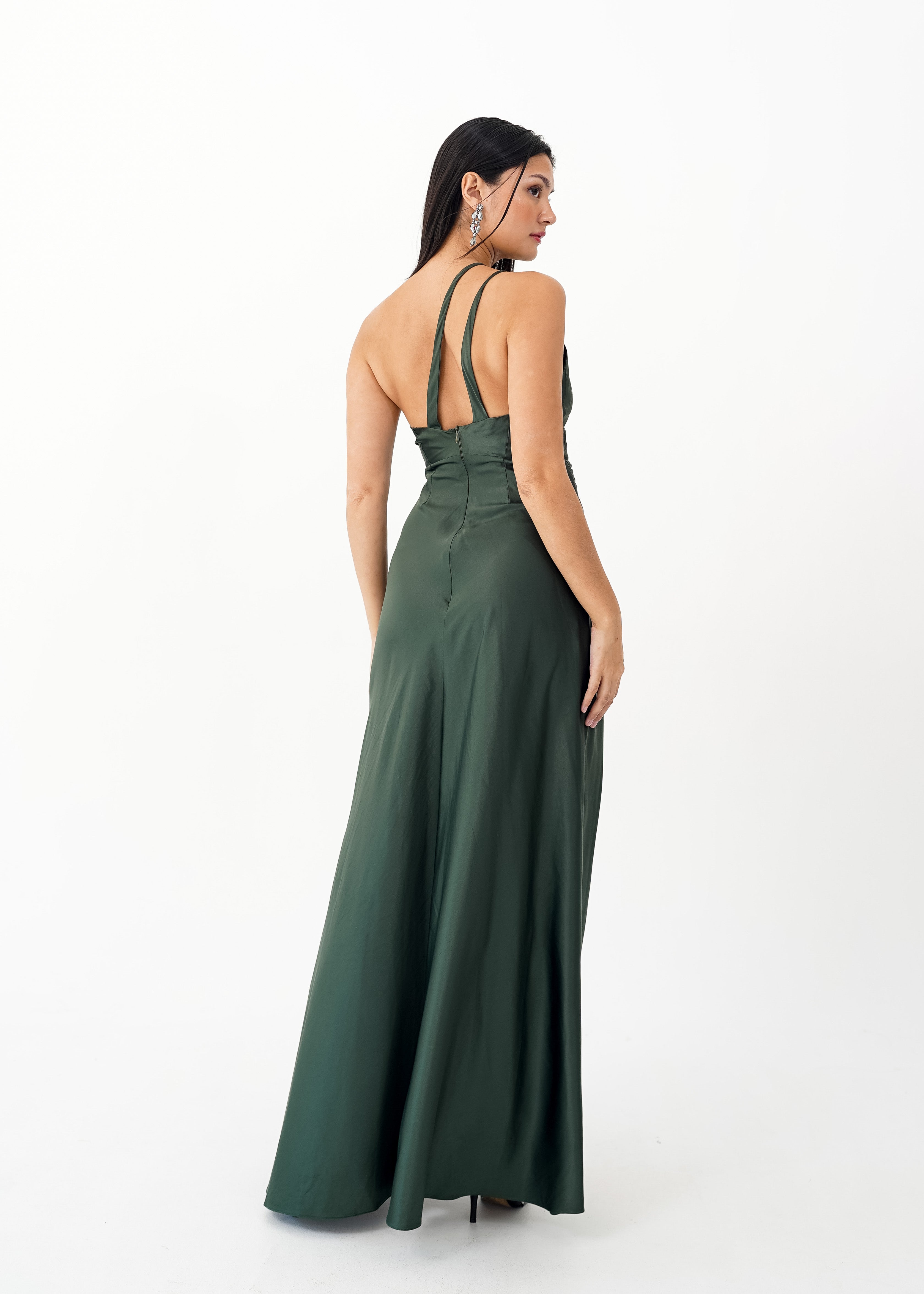 Green Asymmetrical Silk Dress
