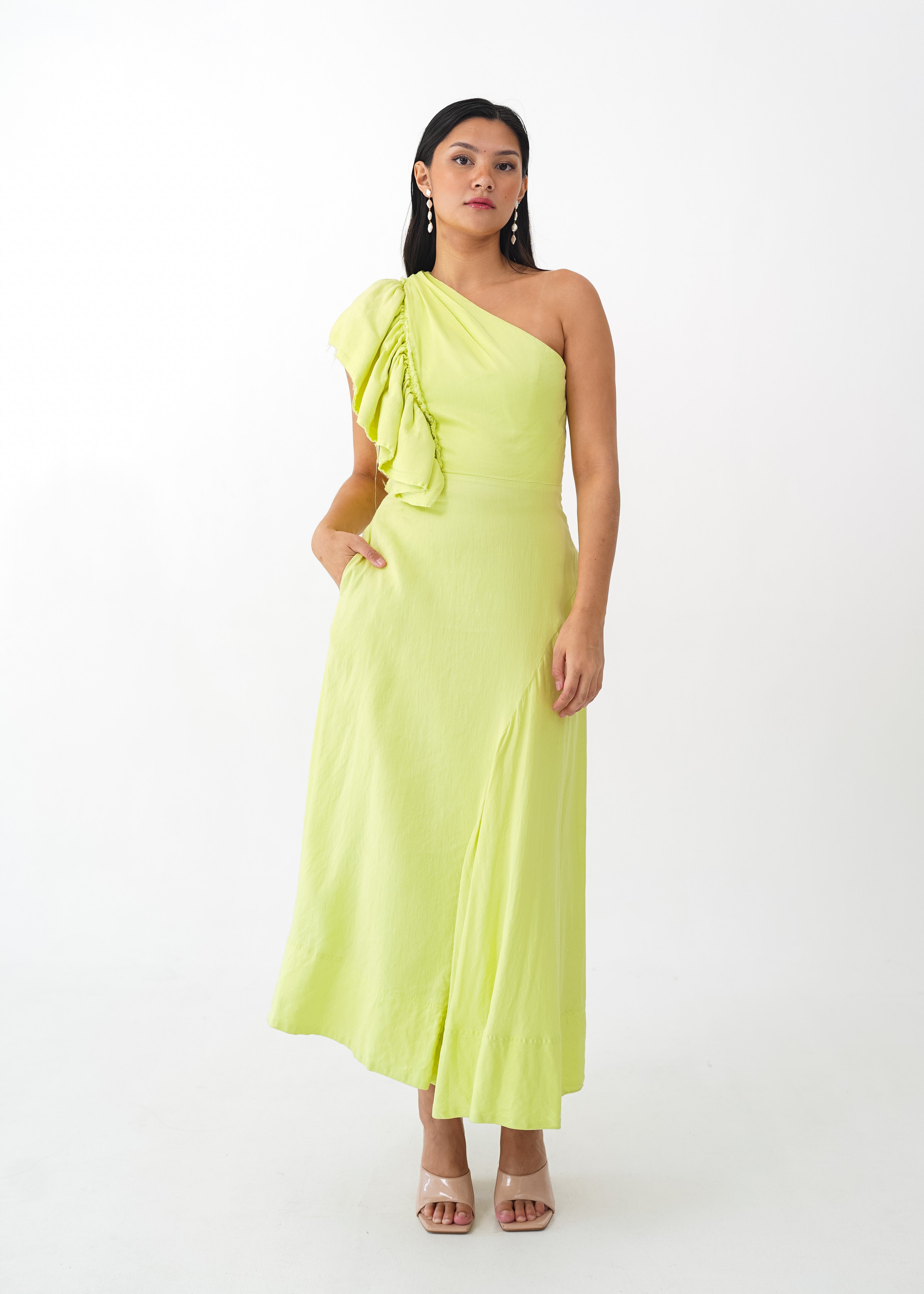 Asymmetrical Ruffle Sleeve Dress