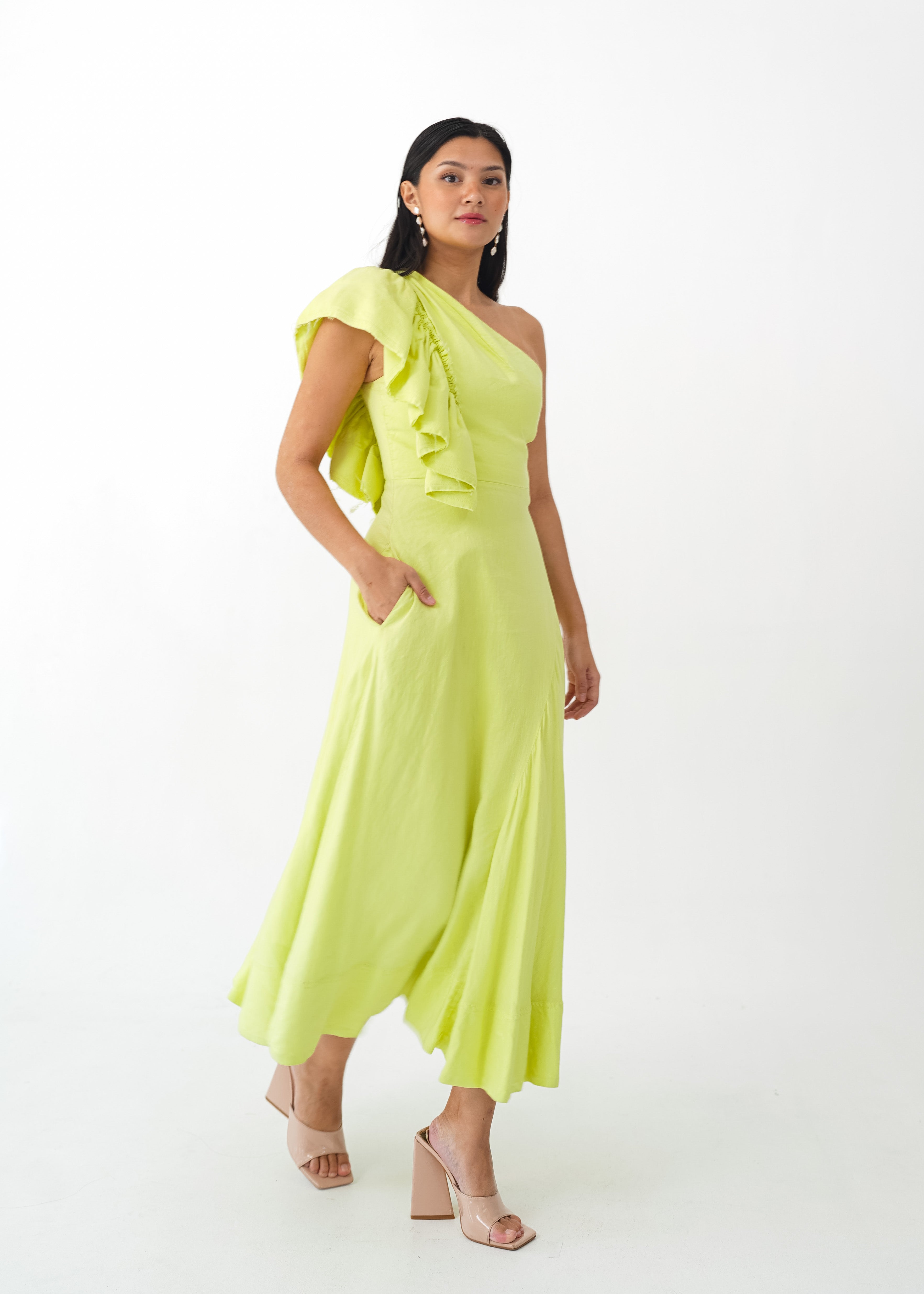 Asymmetrical Ruffle Sleeve Dress