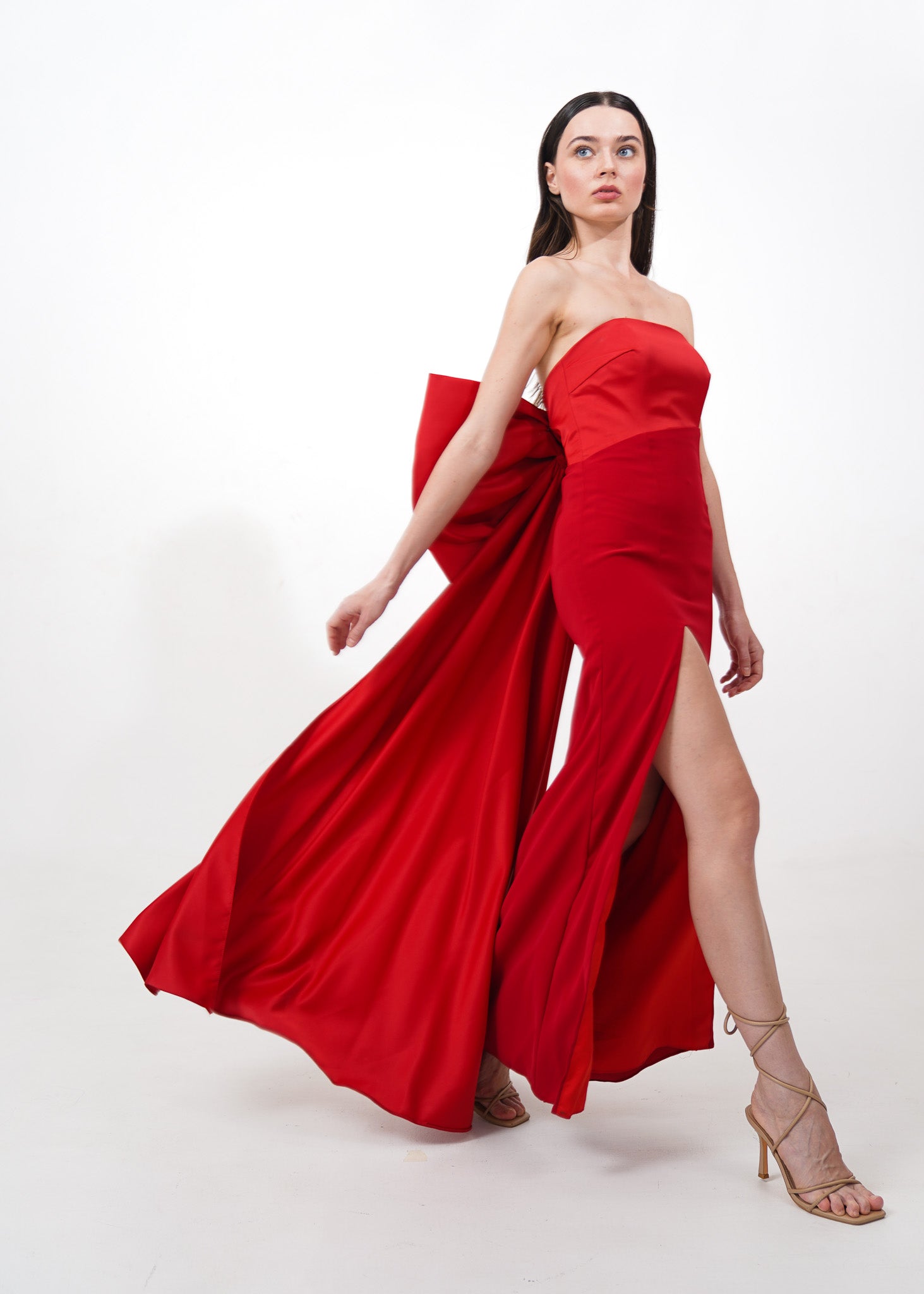 Red Tube Dress with Bow Detail