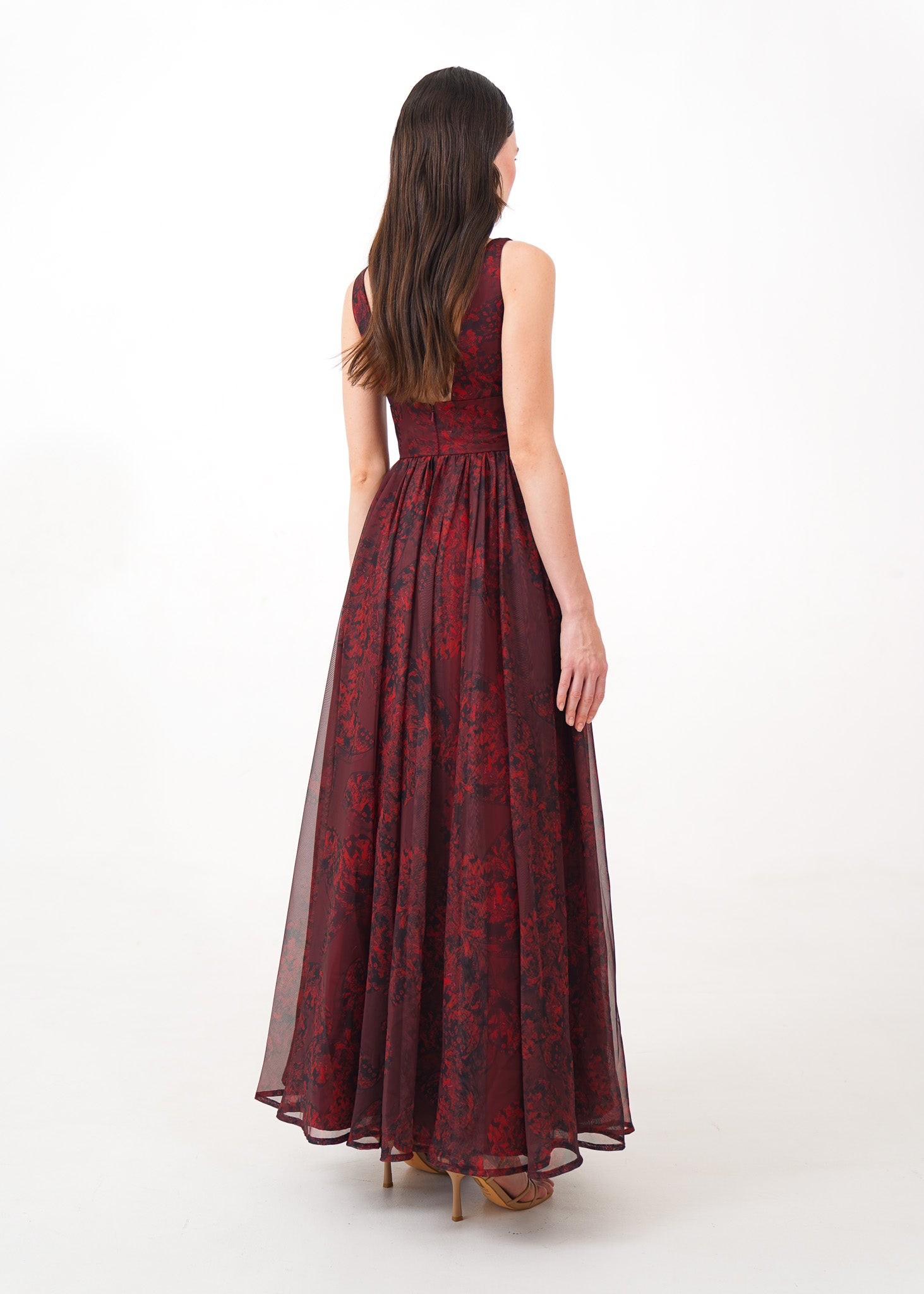 Maroon Print Chiffon gown