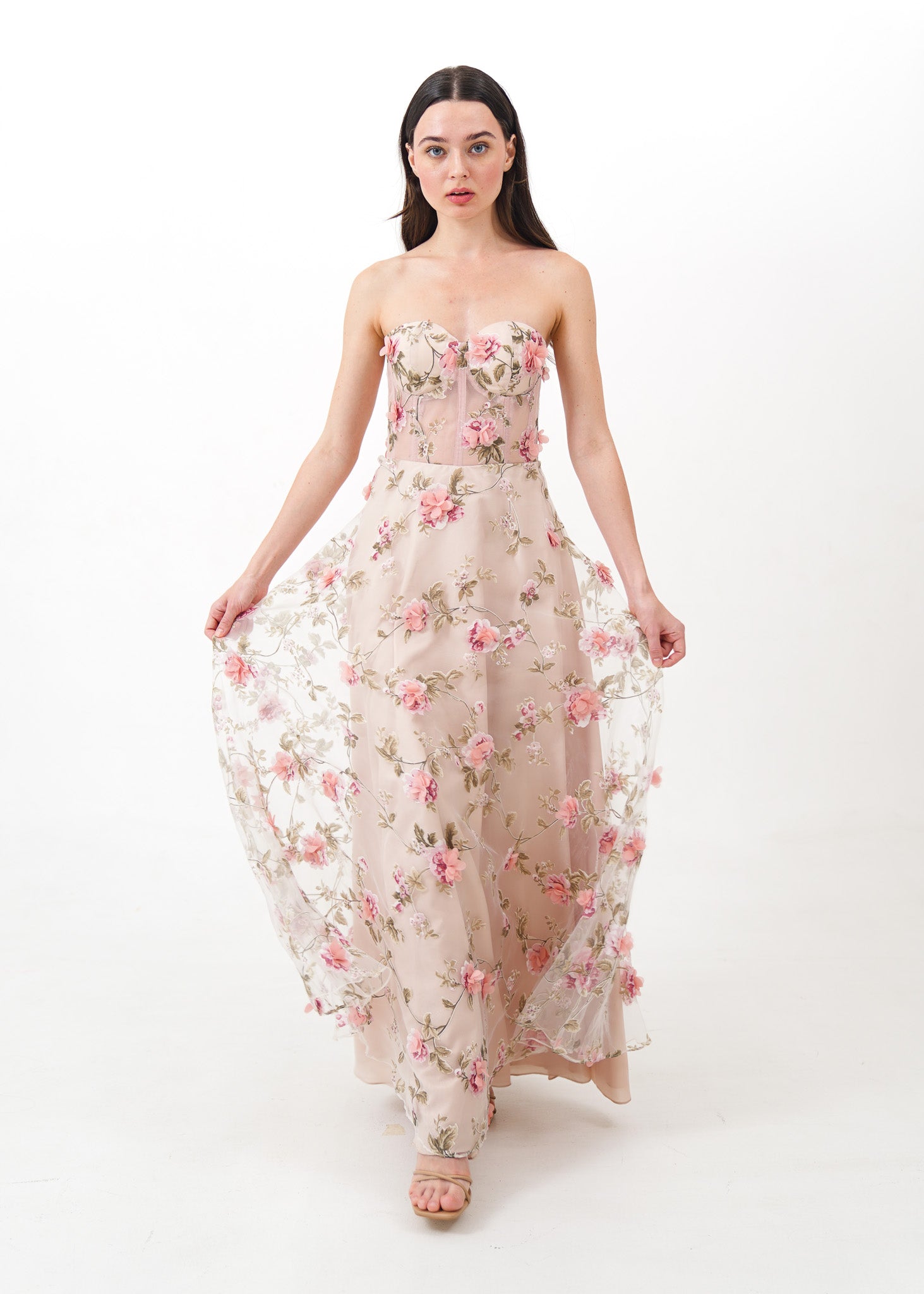 Blush Pink Gown with Floral Appliques