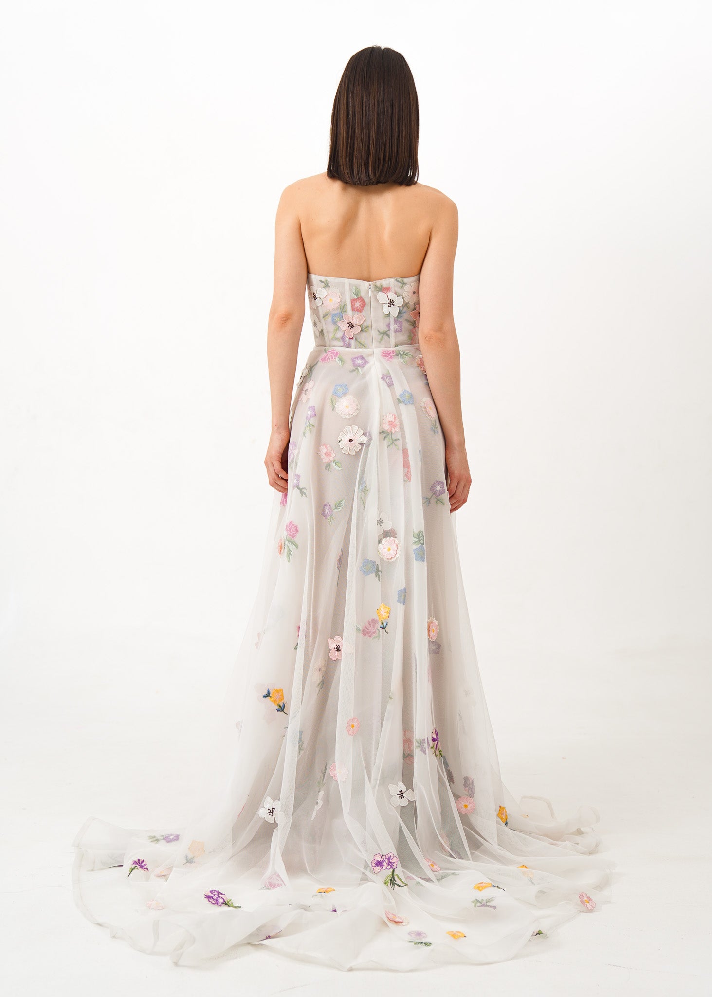 White Corset Gown with Floral Appliques