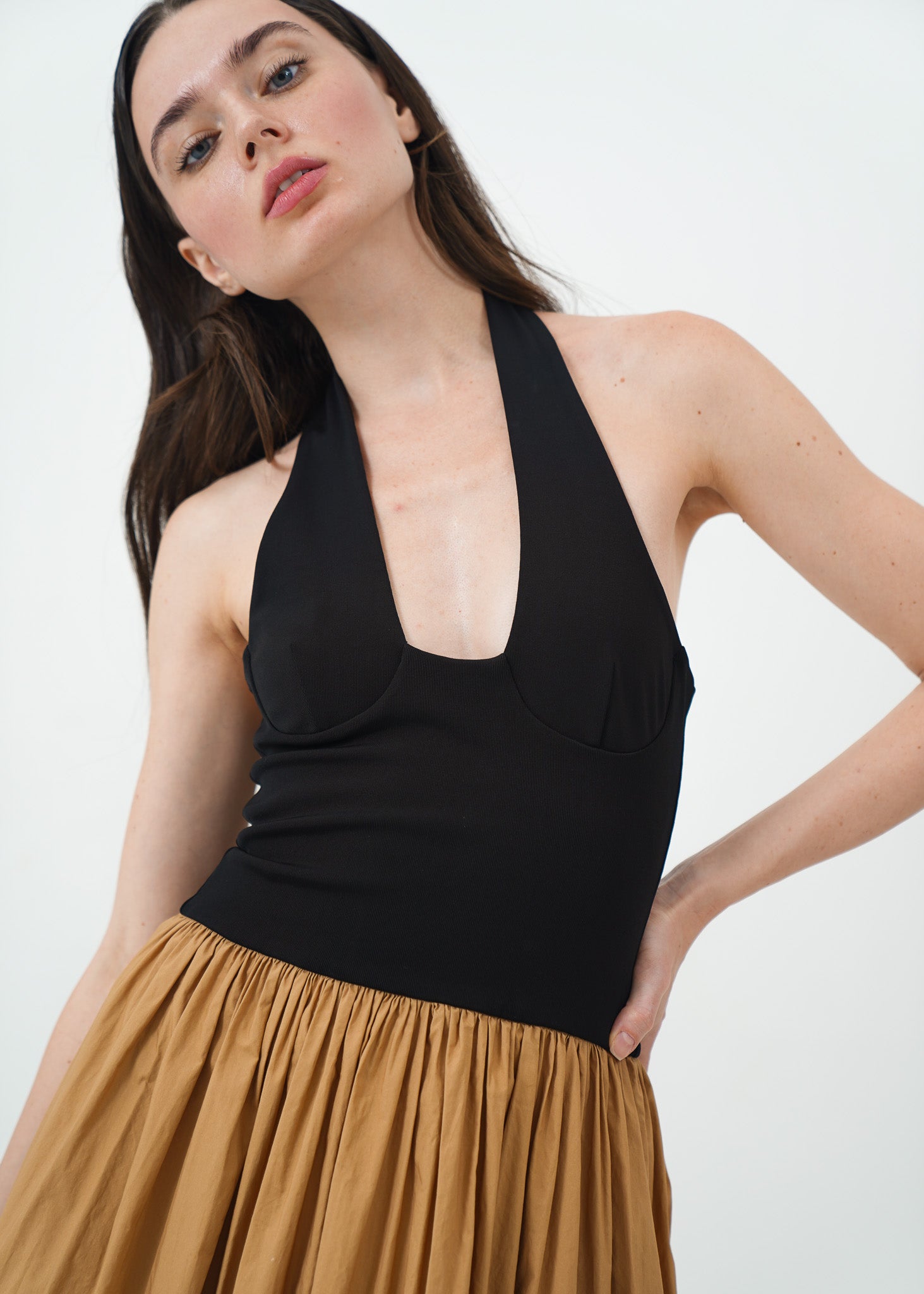 Halter Duo Dress Black and Brown