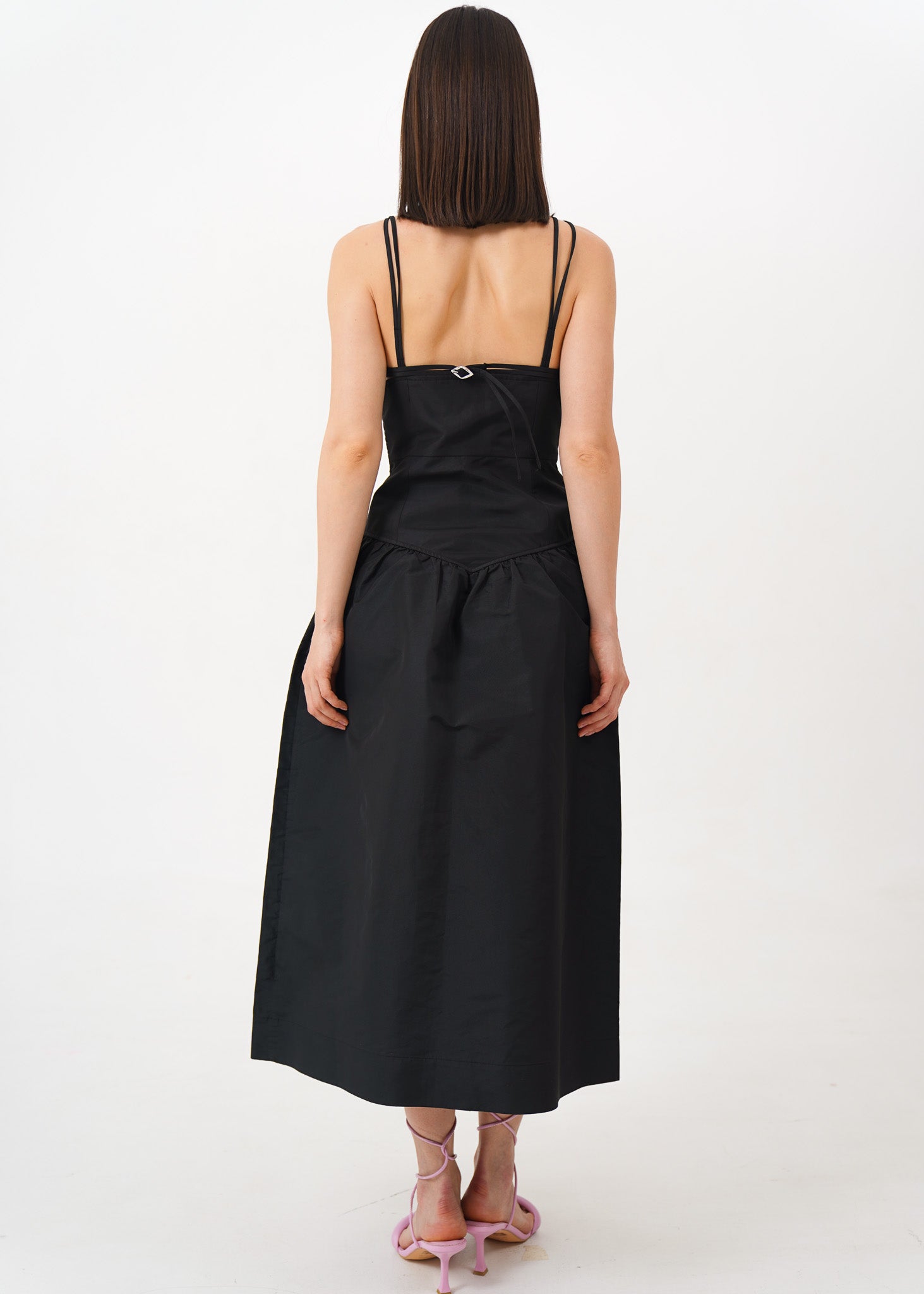 Black Strapped Taffeta Dress