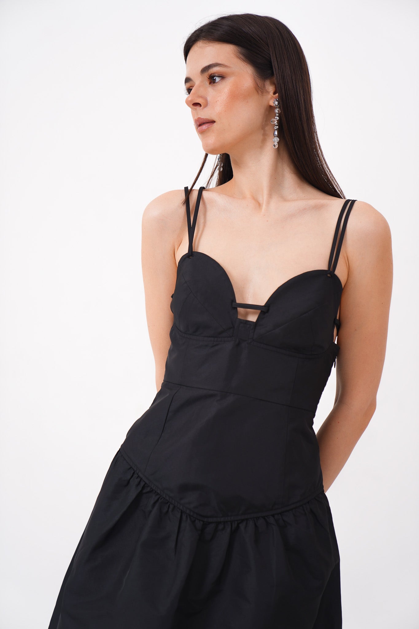 Black Strapped Taffeta Dress