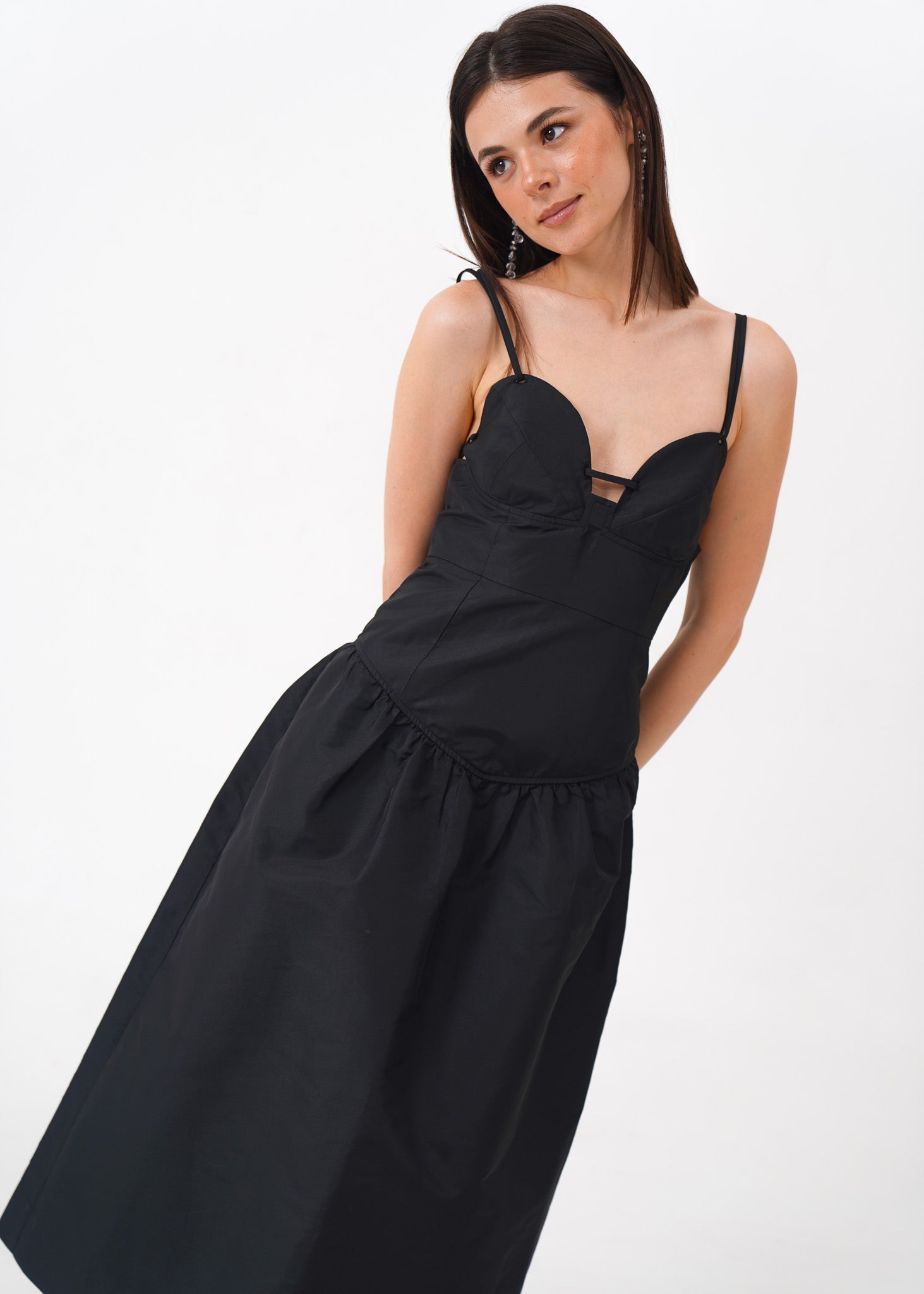 Black Strapped Taffeta Dress