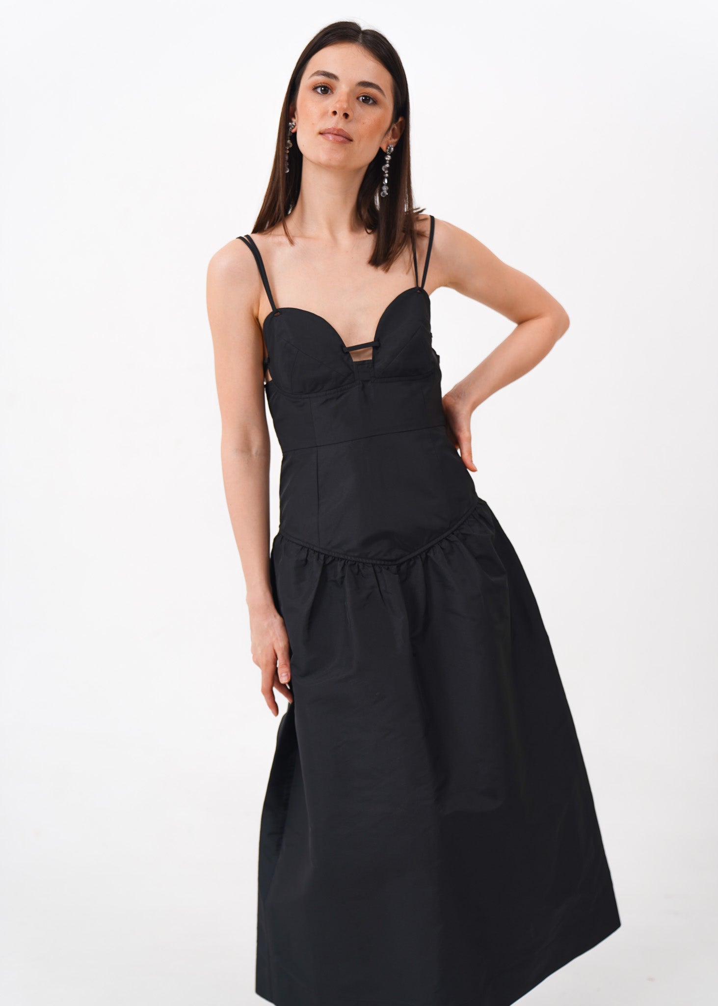 Black Strapped Taffeta Dress
