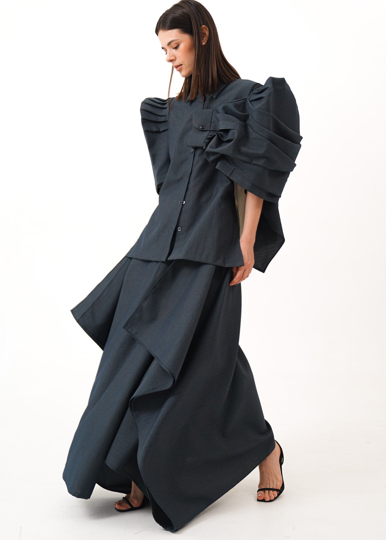 Blue Filipiniana Top and Skirt Set