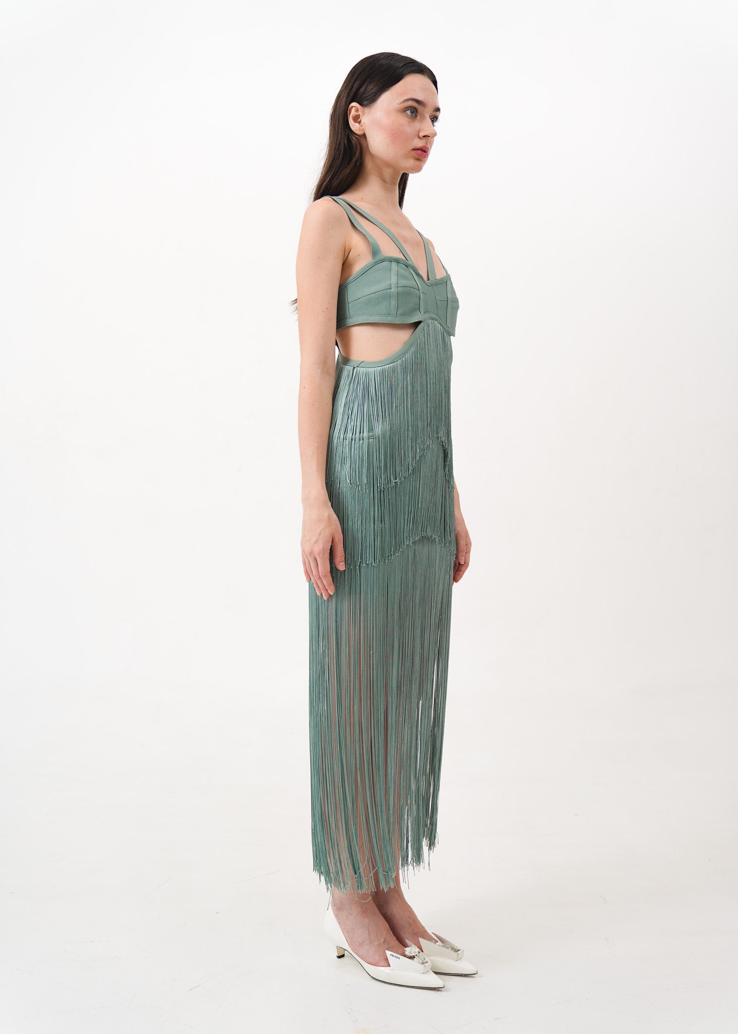 Seafoam Fringe Cut-out Dress