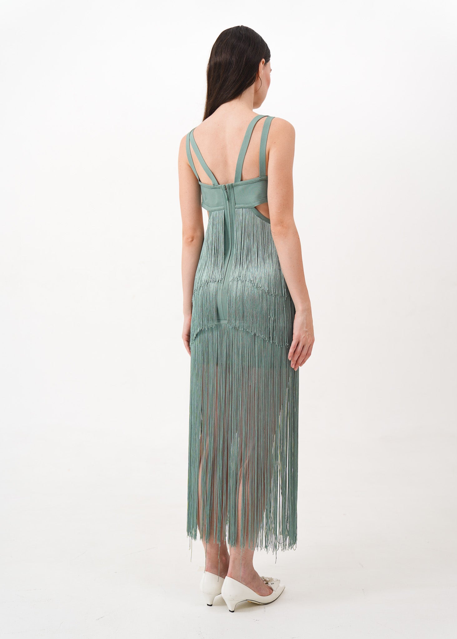Seafoam Fringe Cut-out Dress