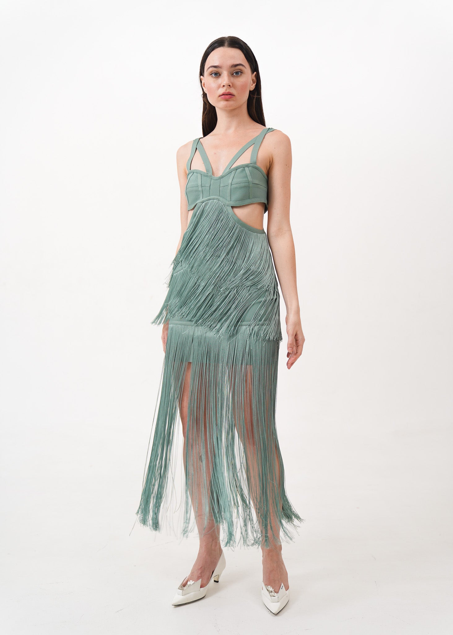 Seafoam Fringe Cut-out Dress