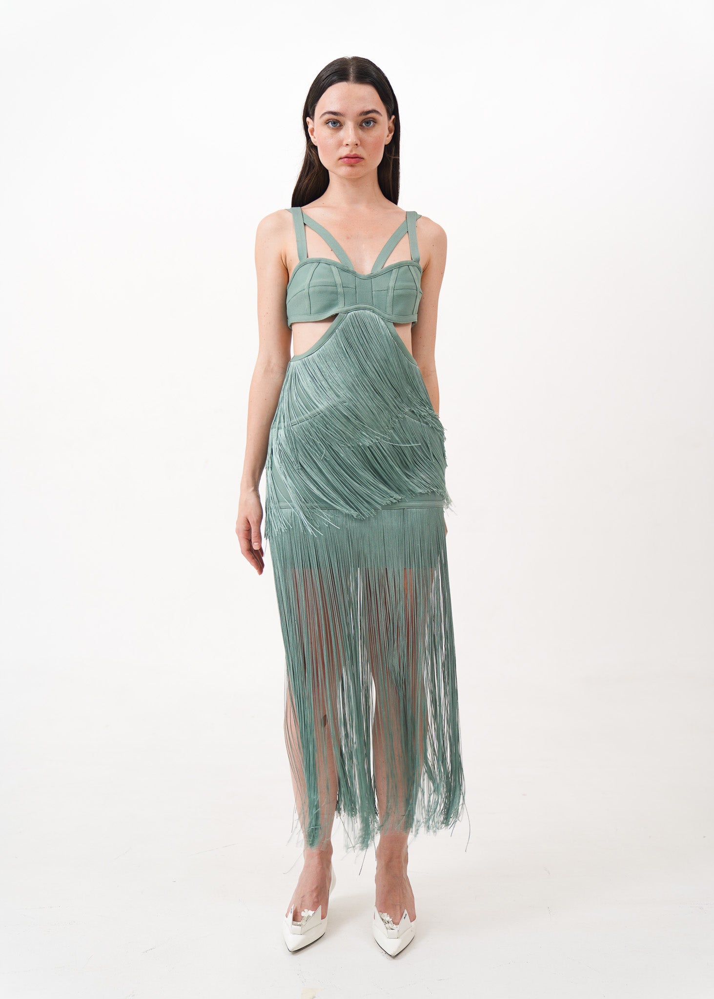 Seafoam Fringe Cut-out Dress