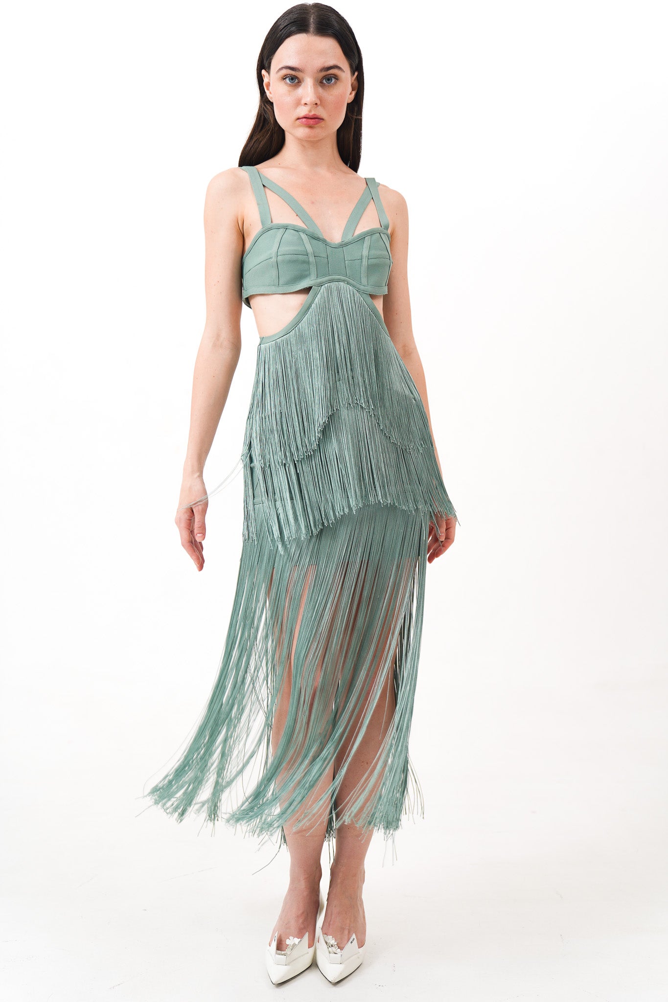 Seafoam Fringe Cut-out Dress