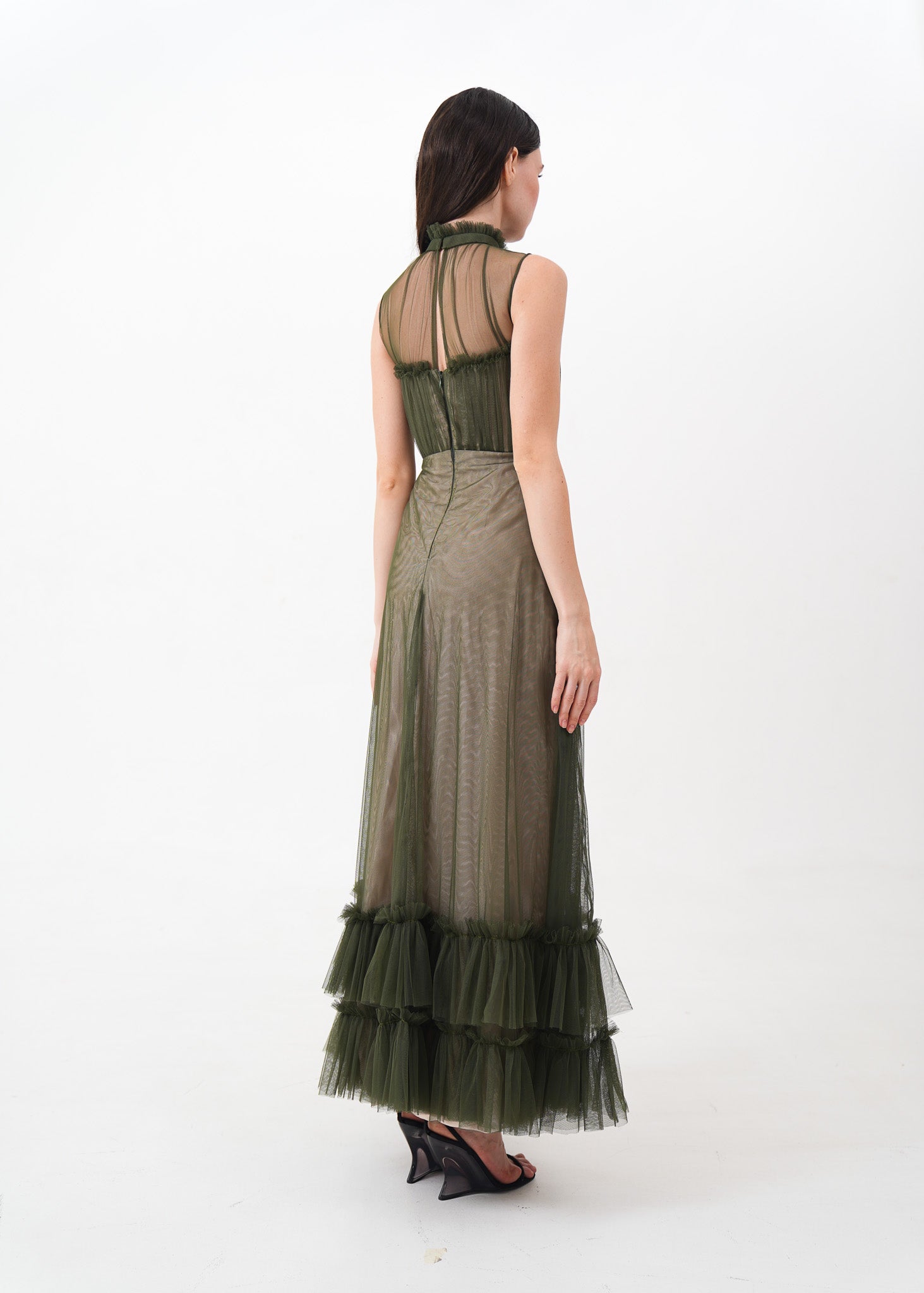 Green Tulle Mesh Gown