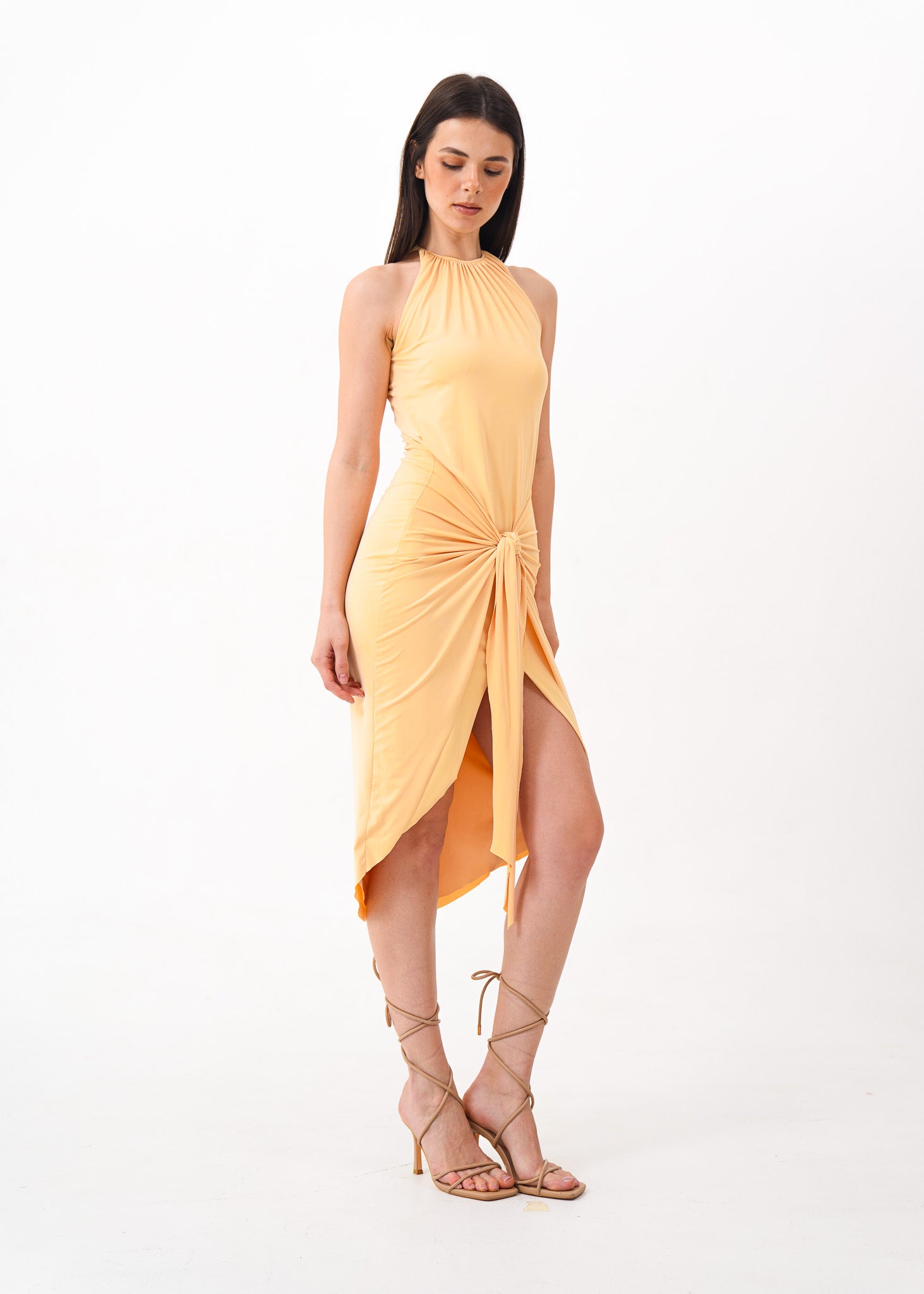Yellow Ruched Mini Dress